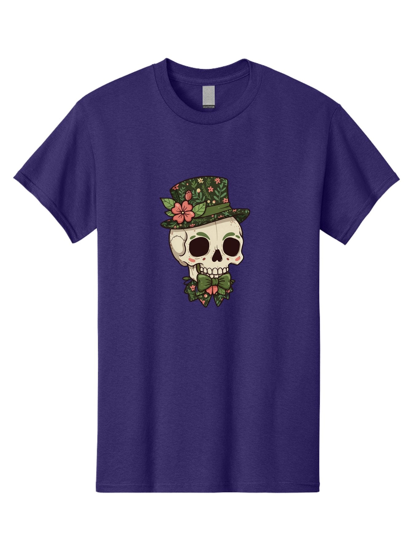Floral-Skull Men'S Graphic Tee, 100% Cotton, Comfortable Casual Summer Wear, Machine Washable, Skull With Hat, Floral Pattern, Bow Tie, Sugar Skull, Day Of The Dead, Gothic Chic, Floral Accessories, Vintage Style Bad106 5