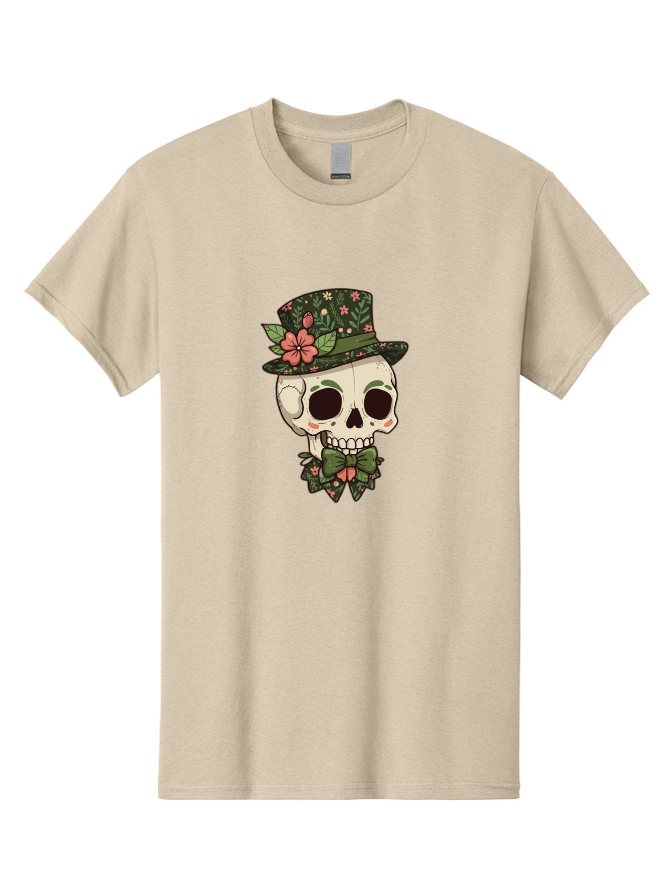 Floral-Skull Men'S Graphic Tee, 100% Cotton, Comfortable Casual Summer Wear, Machine Washable, Skull With Hat, Floral Pattern, Bow Tie, Sugar Skull, Day Of The Dead, Gothic Chic, Floral Accessories, Vintage Style Bad106 11
