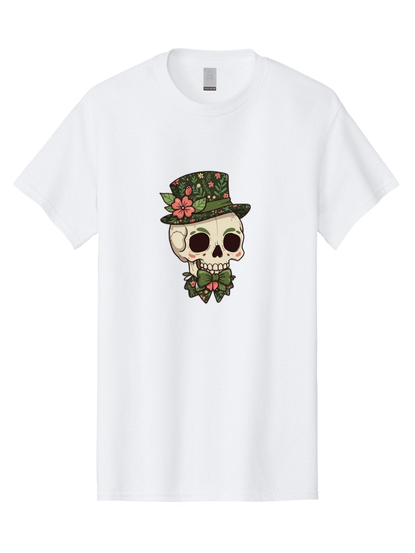 Floral-Skull Men'S Graphic Tee, 100% Cotton, Comfortable Casual Summer Wear, Machine Washable, Skull With Hat, Floral Pattern, Bow Tie, Sugar Skull, Day Of The Dead, Gothic Chic, Floral Accessories, Vintage Style Bad106 15