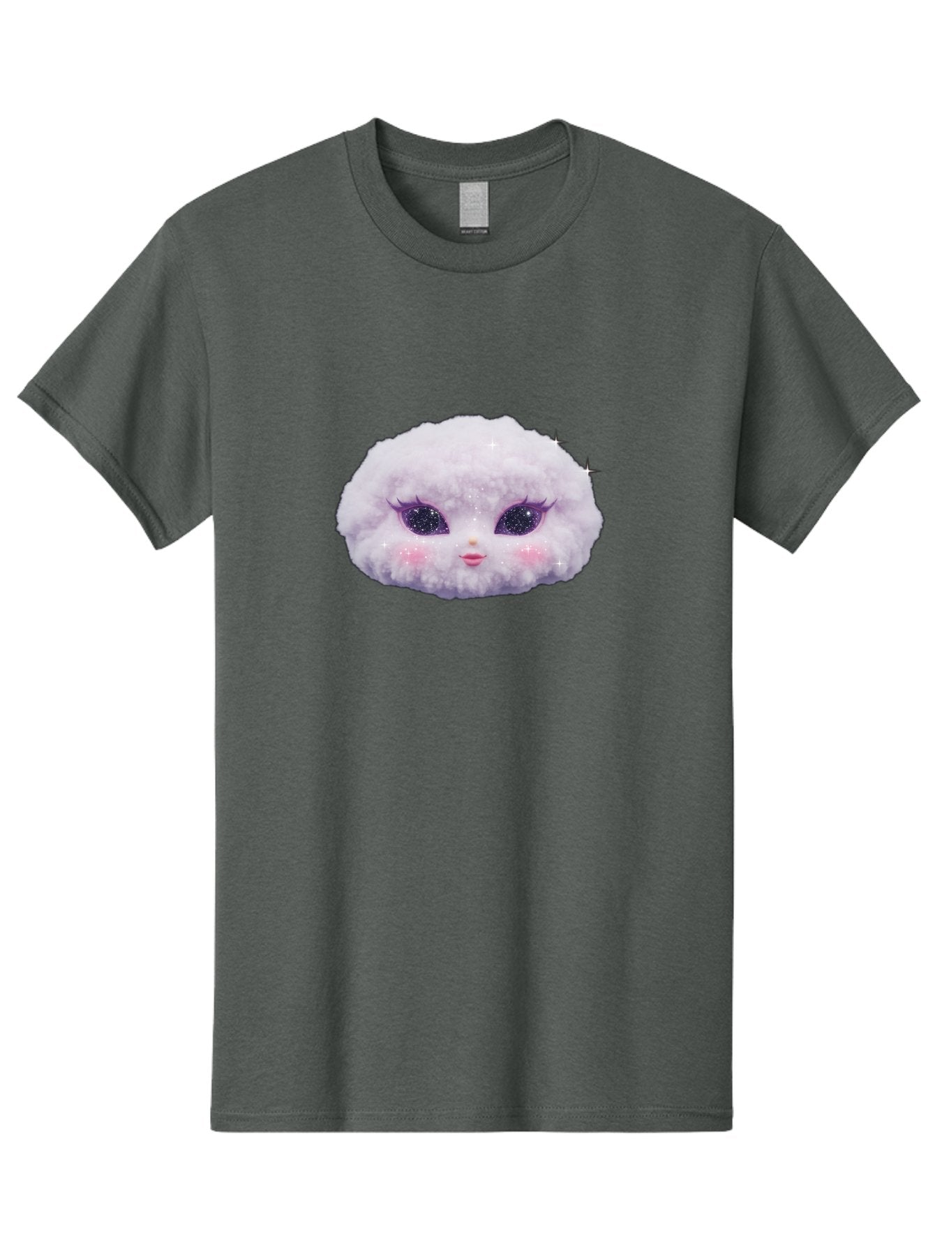Fluffy-Cloud-Pet Men'S Graphic Tee, 100% Cotton, Comfortable Casual Summer Wear, Machine Washable, Cute Cartoon Character, Fluffy White Pom, Pink Cheeks, Purple Eyes, Sparkly Eyelashes, Sweet Expression, Children'S Illustration, Bad108 6