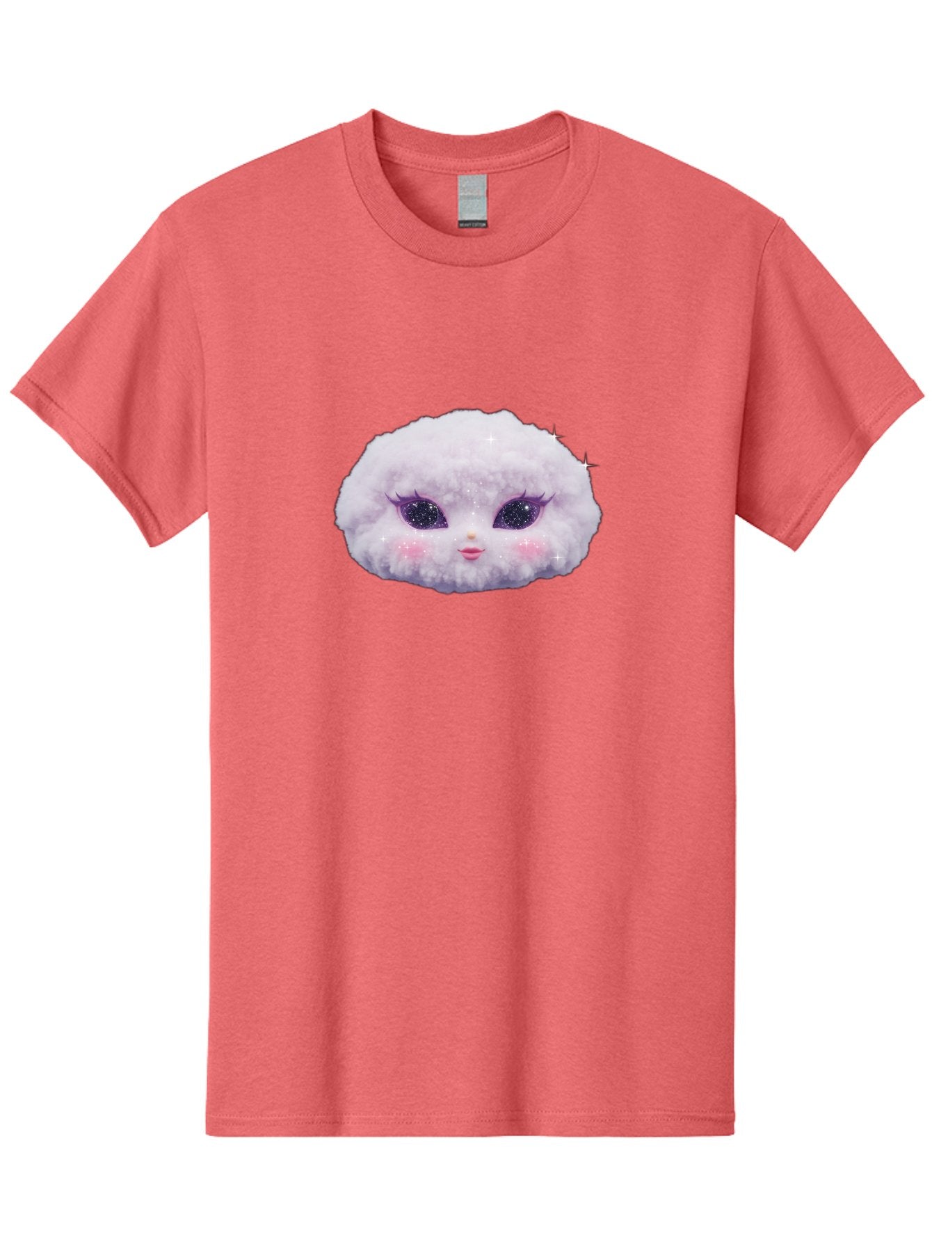 Fluffy-Cloud-Pet Men'S Graphic Tee, 100% Cotton, Comfortable Casual Summer Wear, Machine Washable, Cute Cartoon Character, Fluffy White Pom, Pink Cheeks, Purple Eyes, Sparkly Eyelashes, Sweet Expression, Children'S Illustration, Bad108 13