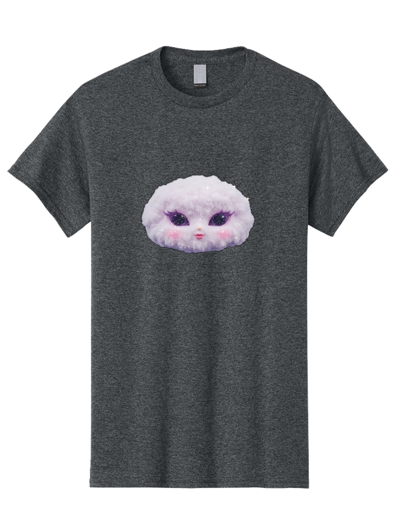 Fluffy-Cloud-Pet Men'S Graphic Tee, 100% Cotton, Comfortable Casual Summer Wear, Machine Washable, Cute Cartoon Character, Fluffy White Pom, Pink Cheeks, Purple Eyes, Sparkly Eyelashes, Sweet Expression, Children'S Illustration, Bad108 3