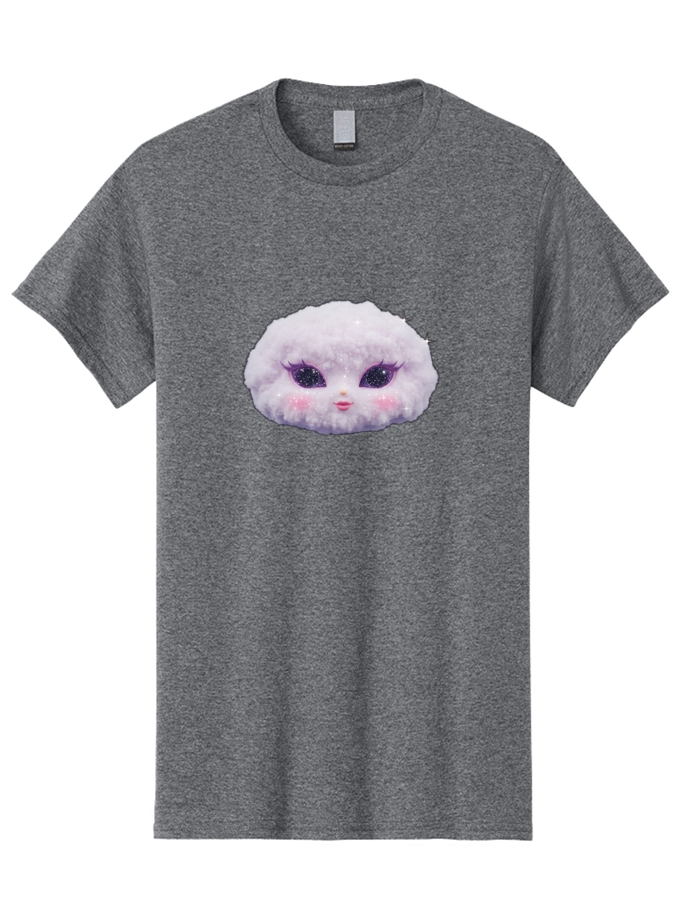 Fluffy-Cloud-Pet Men'S Graphic Tee, 100% Cotton, Comfortable Casual Summer Wear, Machine Washable, Cute Cartoon Character, Fluffy White Pom, Pink Cheeks, Purple Eyes, Sparkly Eyelashes, Sweet Expression, Children'S Illustration, Bad108 4