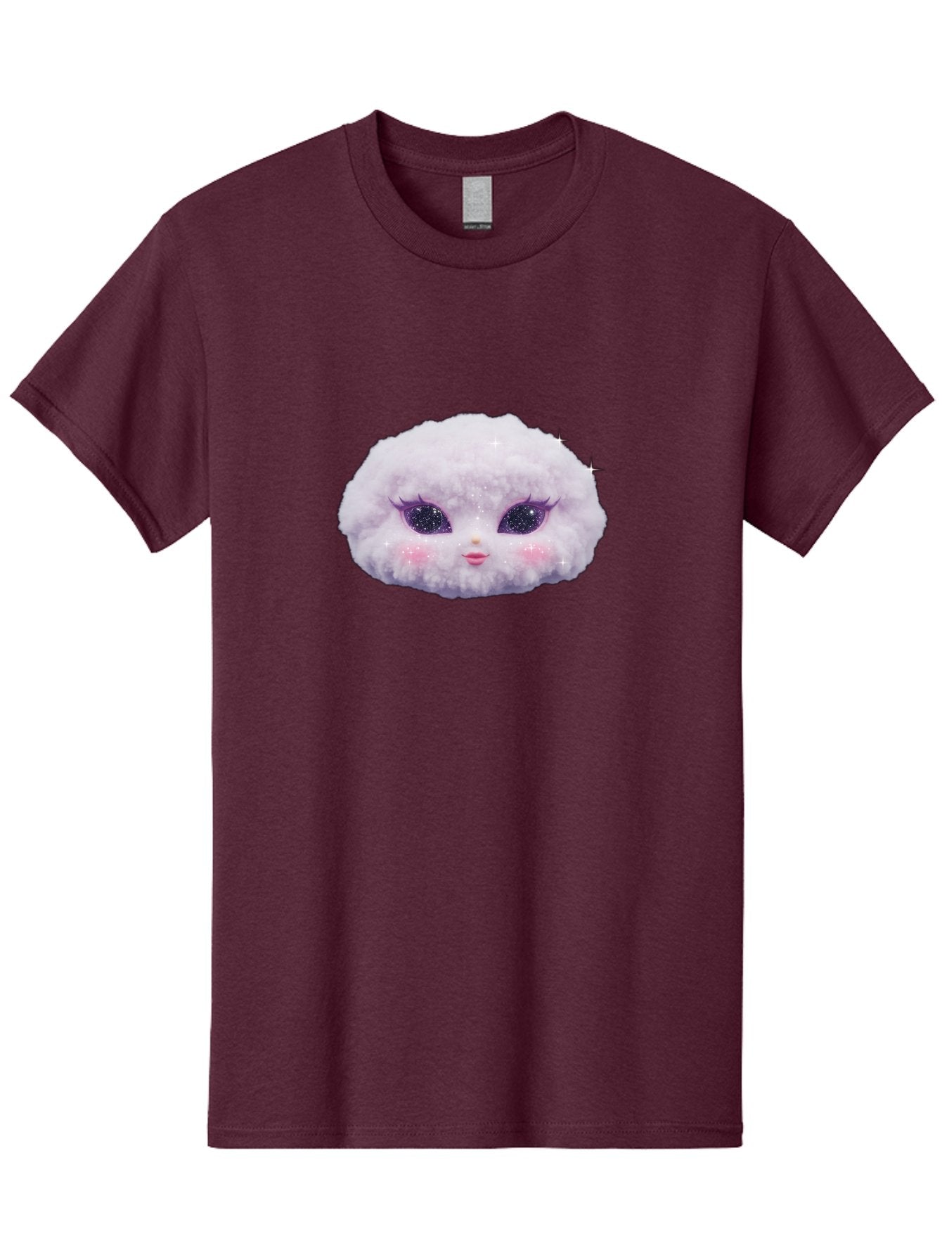 Fluffy-Cloud-Pet Men'S Graphic Tee, 100% Cotton, Comfortable Casual Summer Wear, Machine Washable, Cute Cartoon Character, Fluffy White Pom, Pink Cheeks, Purple Eyes, Sparkly Eyelashes, Sweet Expression, Children'S Illustration, Bad108