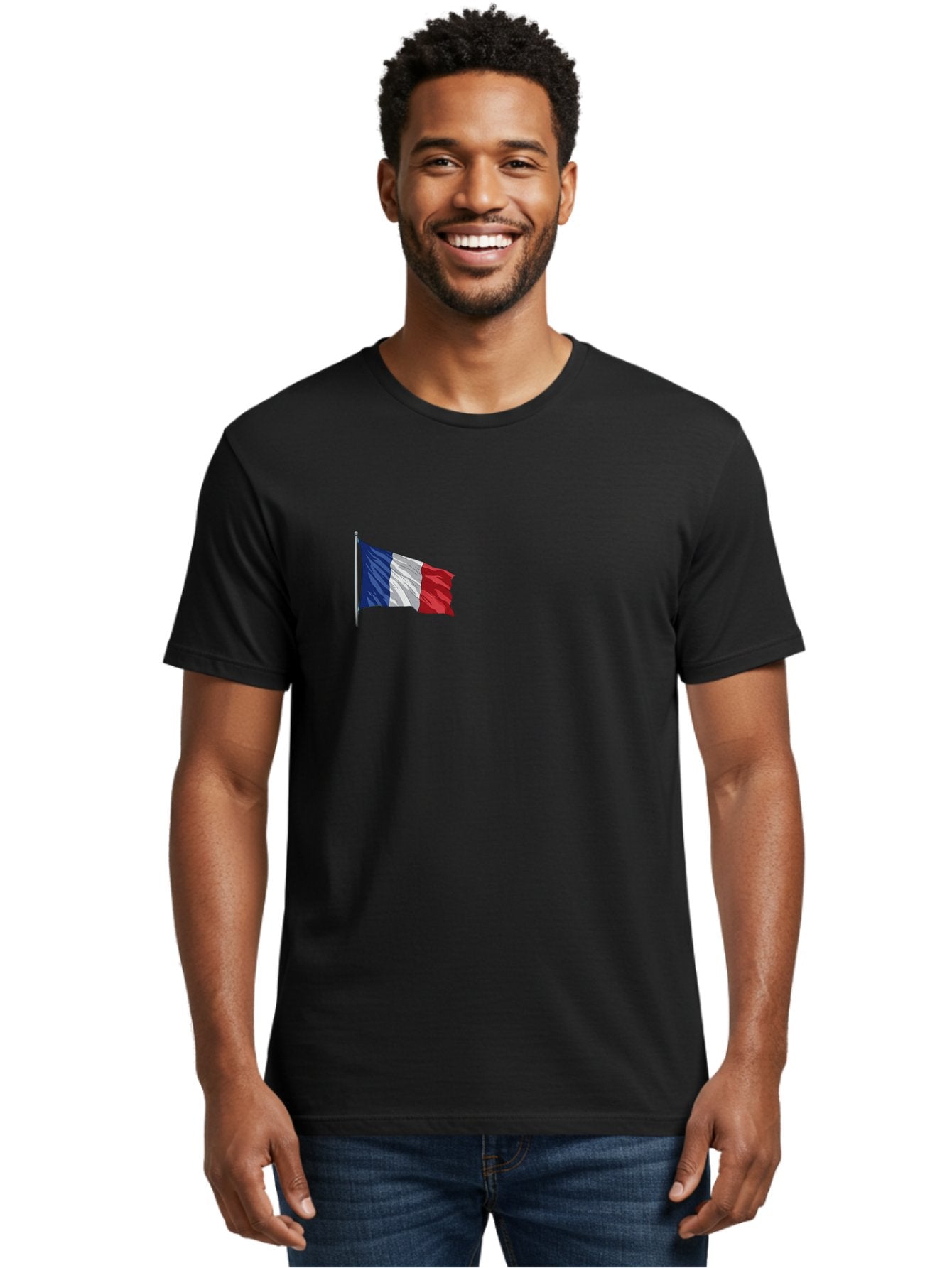 French-Flag Men'S Graphic Tee, 100% Cotton, Comfortable Casual Summer Wear, Machine Washable, French Flag Waving, National Symbol, France, Tricolor, Blue White And Red, Patriotic, Waving Flag, French Culture, Iconic Emblem, Country Flag Bad110 26