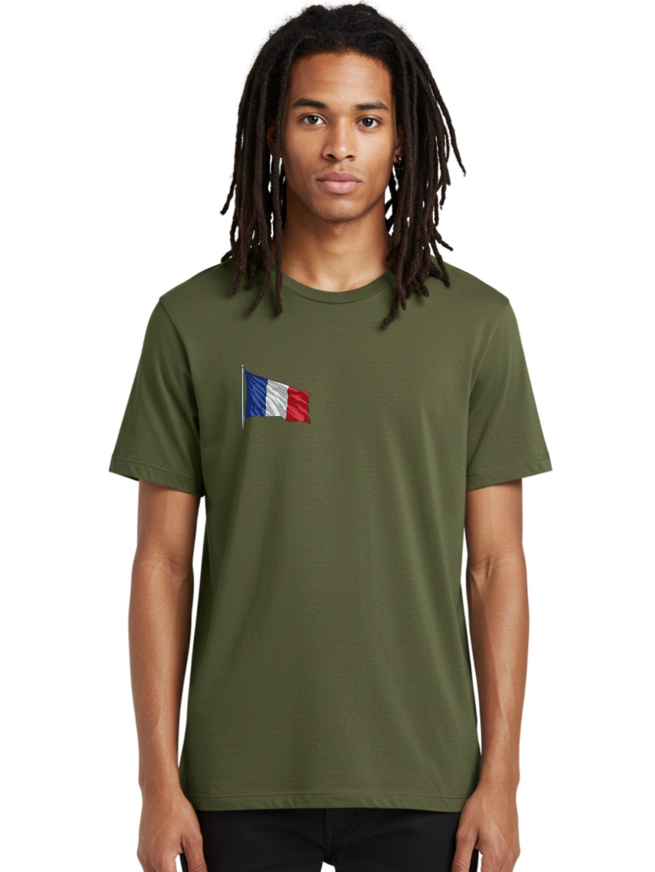 French-Flag Men'S Graphic Tee, 100% Cotton, Comfortable Casual Summer Wear, Machine Washable, French Flag Waving, National Symbol, France, Tricolor, Blue White And Red, Patriotic, Waving Flag, French Culture, Iconic Emblem, Country Flag Bad110 20
