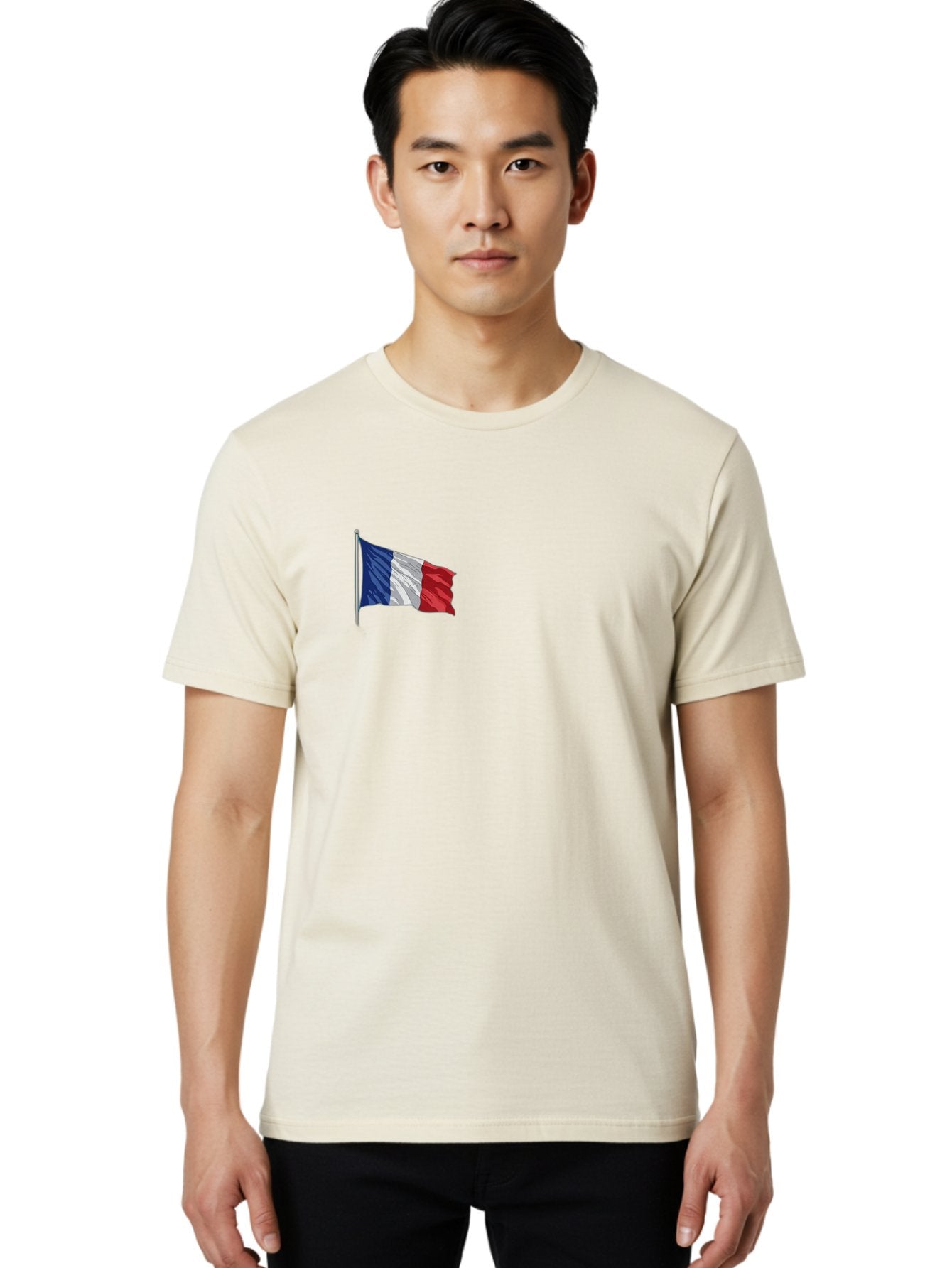 French-Flag Men'S Graphic Tee, 100% Cotton, Comfortable Casual Summer Wear, Machine Washable, French Flag Waving, National Symbol, France, Tricolor, Blue White And Red, Patriotic, Waving Flag, French Culture, Iconic Emblem, Country Flag Bad110 23