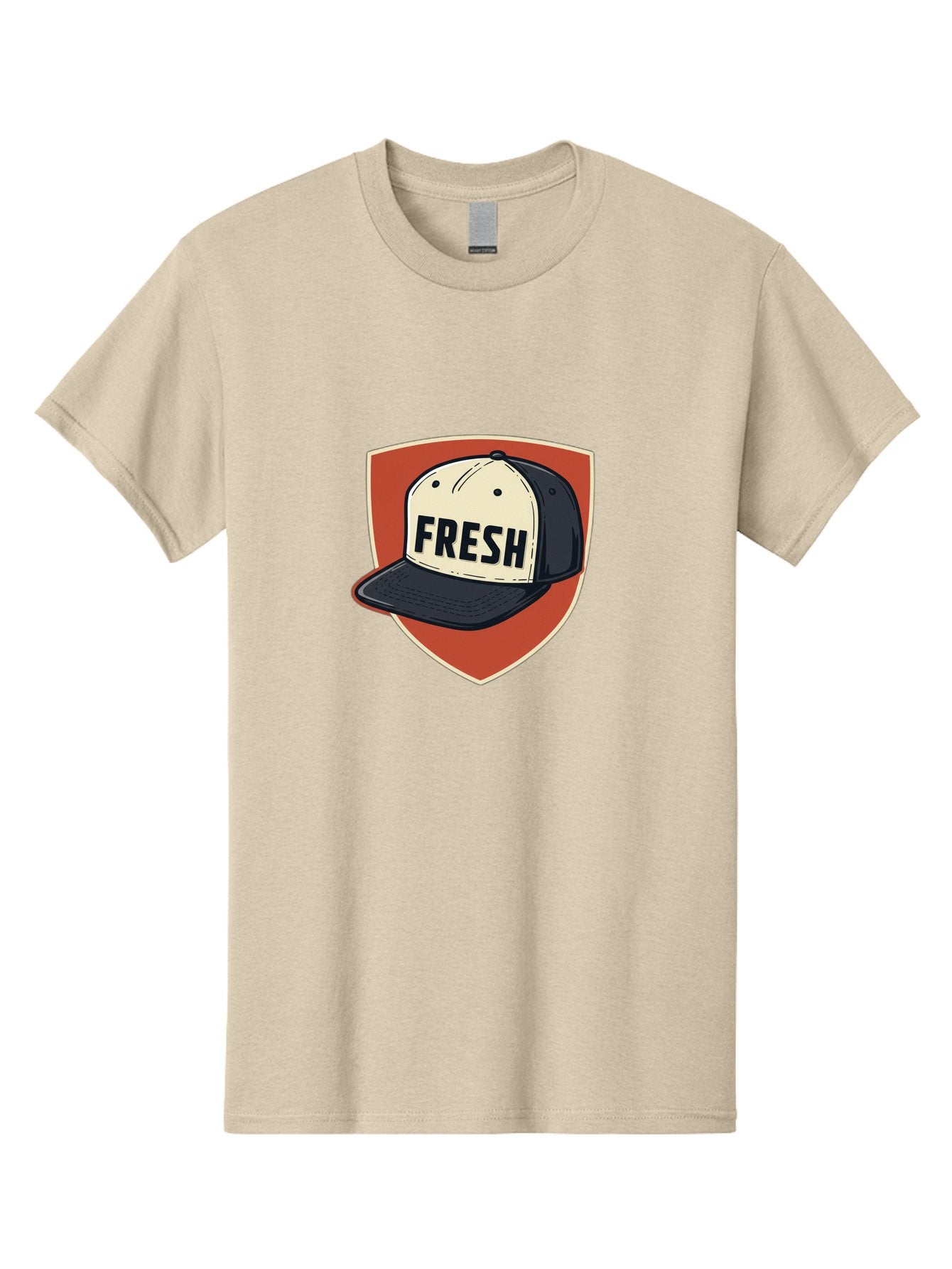 Fresh-Baseball-Cap Men'S Graphic Tee, 100% Cotton, Comfortable Casual Summer Wear, Machine Washable, Baseball Cap, Trendy Fashion, Streetwear Style, Fresh Branding, Stylish Accessories, Bold Design, Black And White Colors, Shield Icon Bad111 5