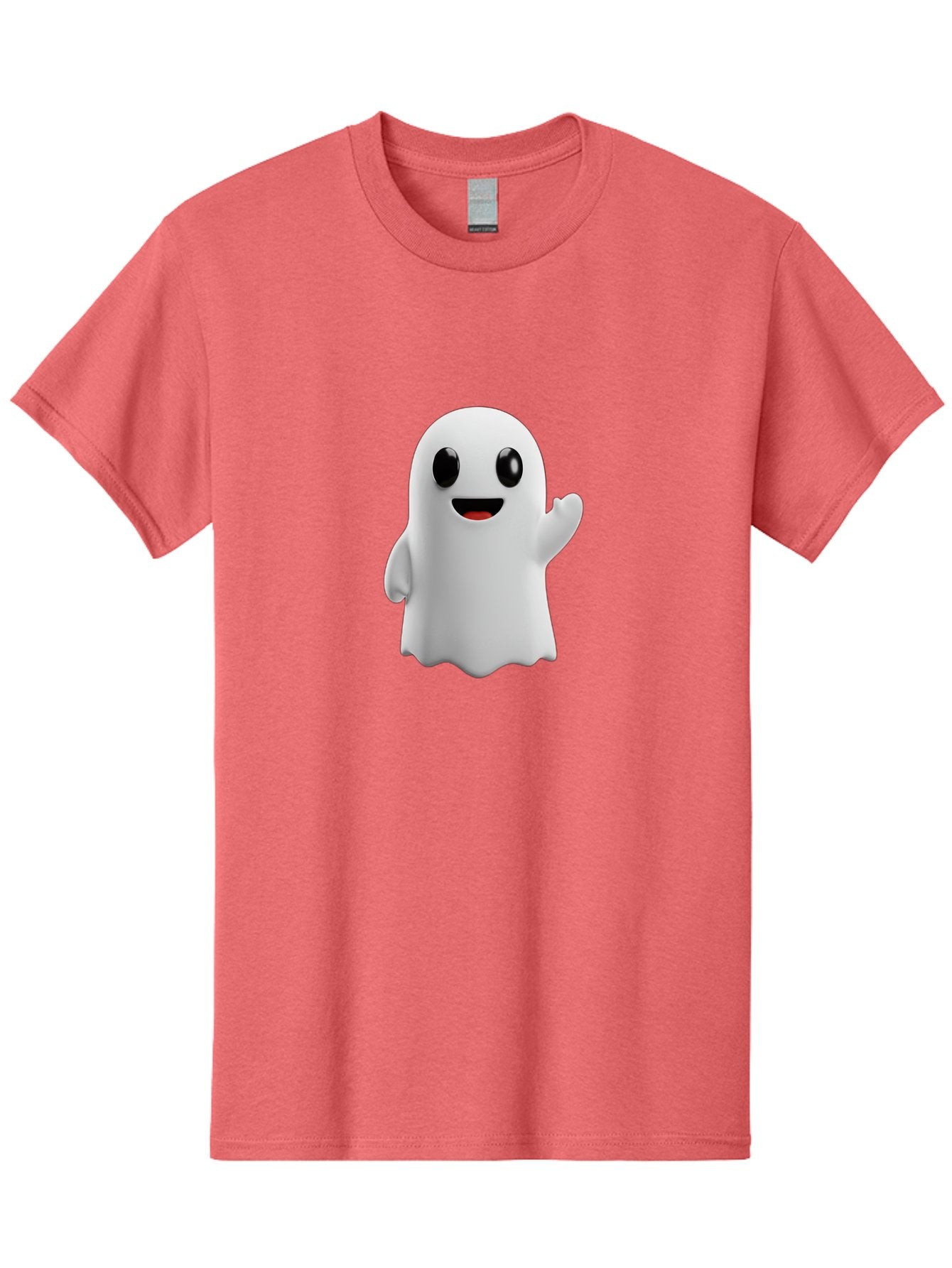 Friendly-Ghost Men'S Graphic Tee, 100% Cotton, Comfortable Casual Summer Wear, Machine Washable, Cartoon Ghost Character, Friendly Ghost, Smiling Ghost, Waving Ghost, Cute Ghost, 3D Rendering, Halloween Theme, Playful Character, Bad112 4