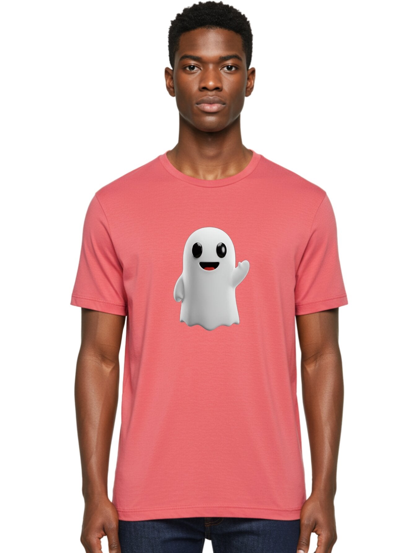 Friendly-Ghost Men'S Graphic Tee, 100% Cotton, Comfortable Casual Summer Wear, Machine Washable, Cartoon Ghost Character, Friendly Ghost, Smiling Ghost, Waving Ghost, Cute Ghost, 3D Rendering, Halloween Theme, Playful Character, Bad112 18