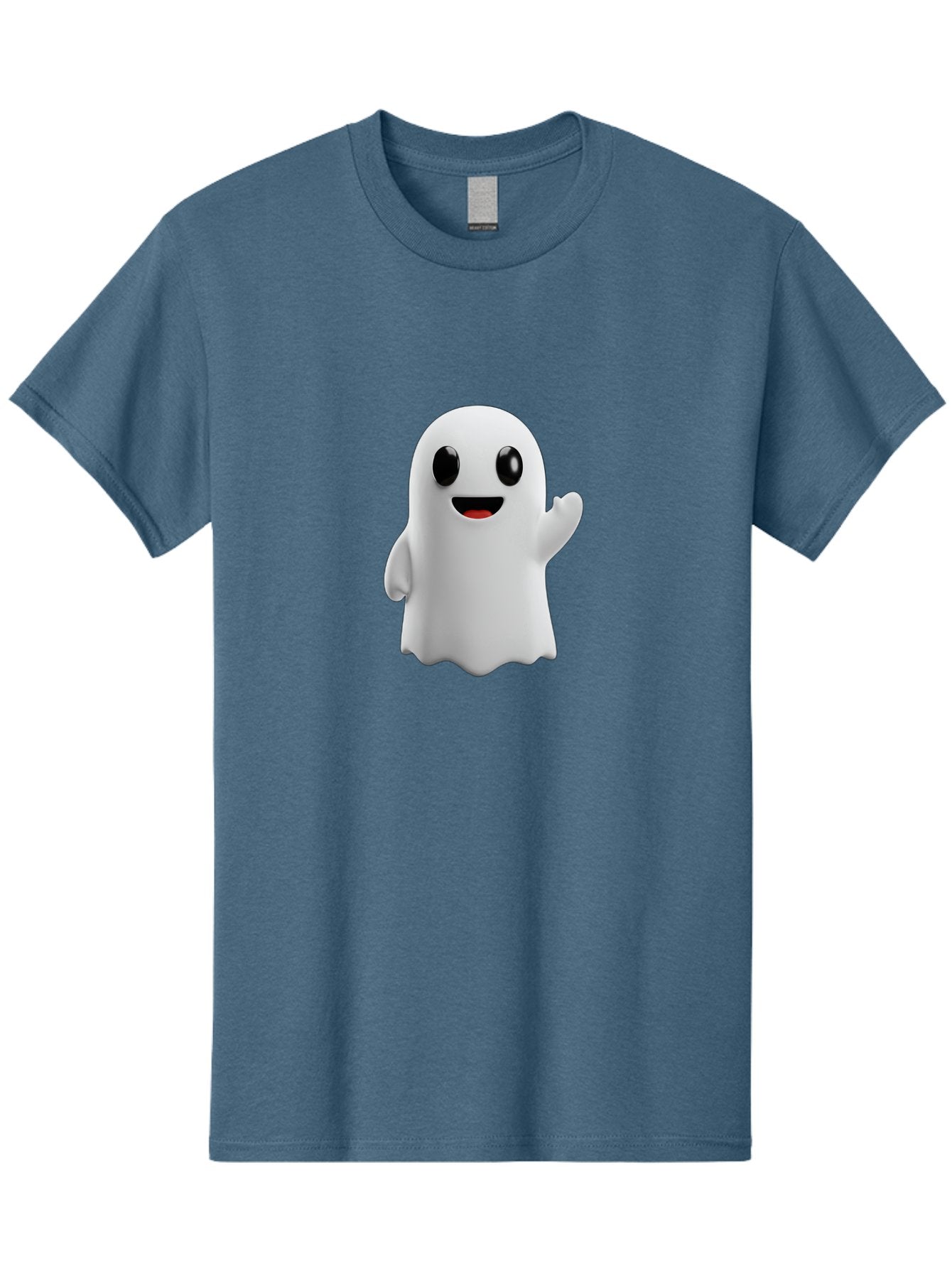 Friendly-Ghost Men'S Graphic Tee, 100% Cotton, Comfortable Casual Summer Wear, Machine Washable, Cartoon Ghost Character, Friendly Ghost, Smiling Ghost, Waving Ghost, Cute Ghost, 3D Rendering, Halloween Theme, Playful Character, Bad112