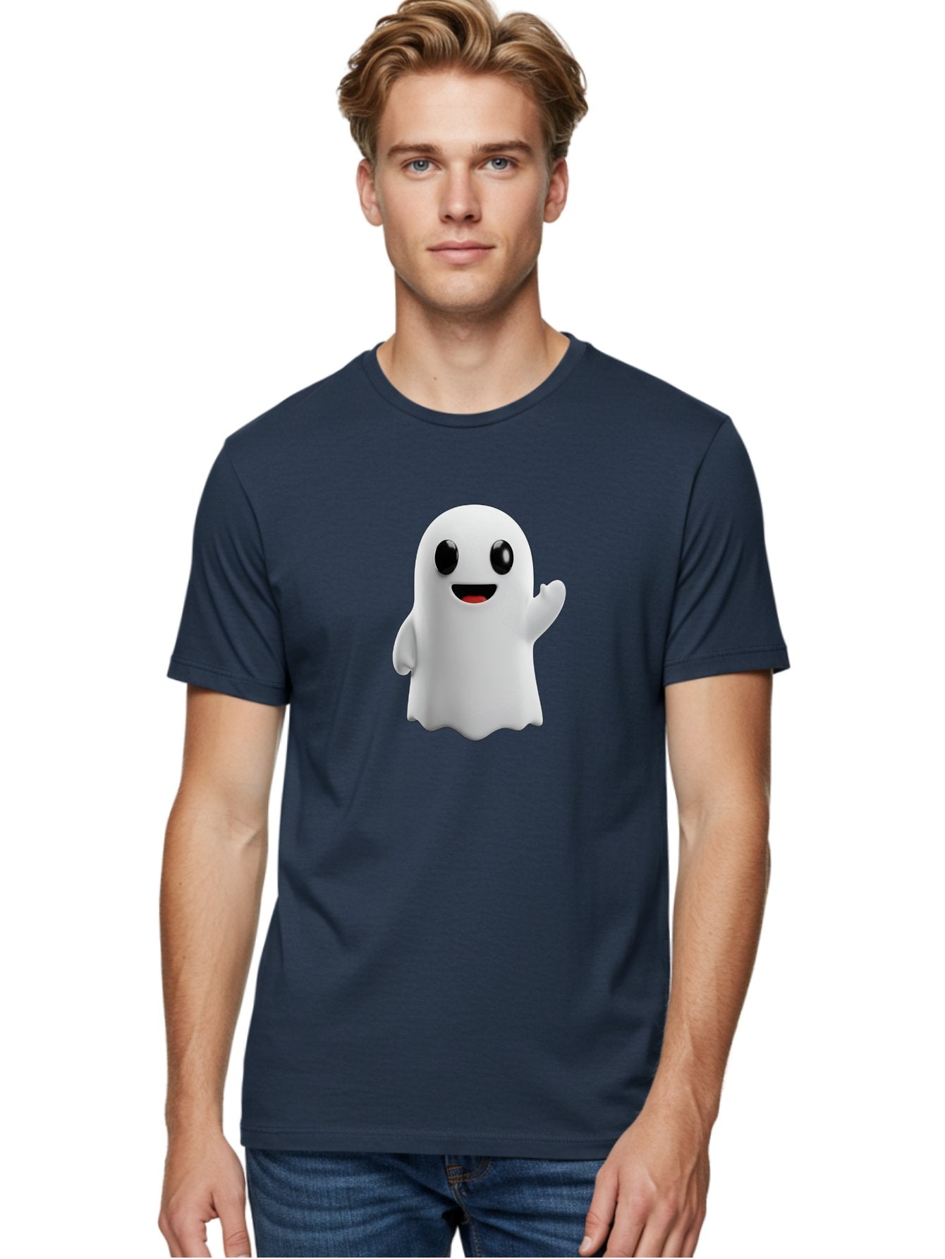 Friendly-Ghost Men'S Graphic Tee, 100% Cotton, Comfortable Casual Summer Wear, Machine Washable, Cartoon Ghost Character, Friendly Ghost, Smiling Ghost, Waving Ghost, Cute Ghost, 3D Rendering, Halloween Theme, Playful Character, Bad112 16