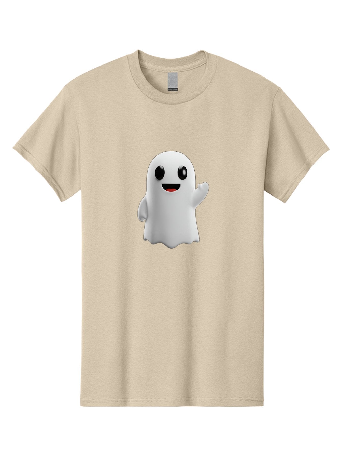 Friendly-Ghost Men'S Graphic Tee, 100% Cotton, Comfortable Casual Summer Wear, Machine Washable, Cartoon Ghost Character, Friendly Ghost, Smiling Ghost, Waving Ghost, Cute Ghost, 3D Rendering, Halloween Theme, Playful Character, Bad112 5