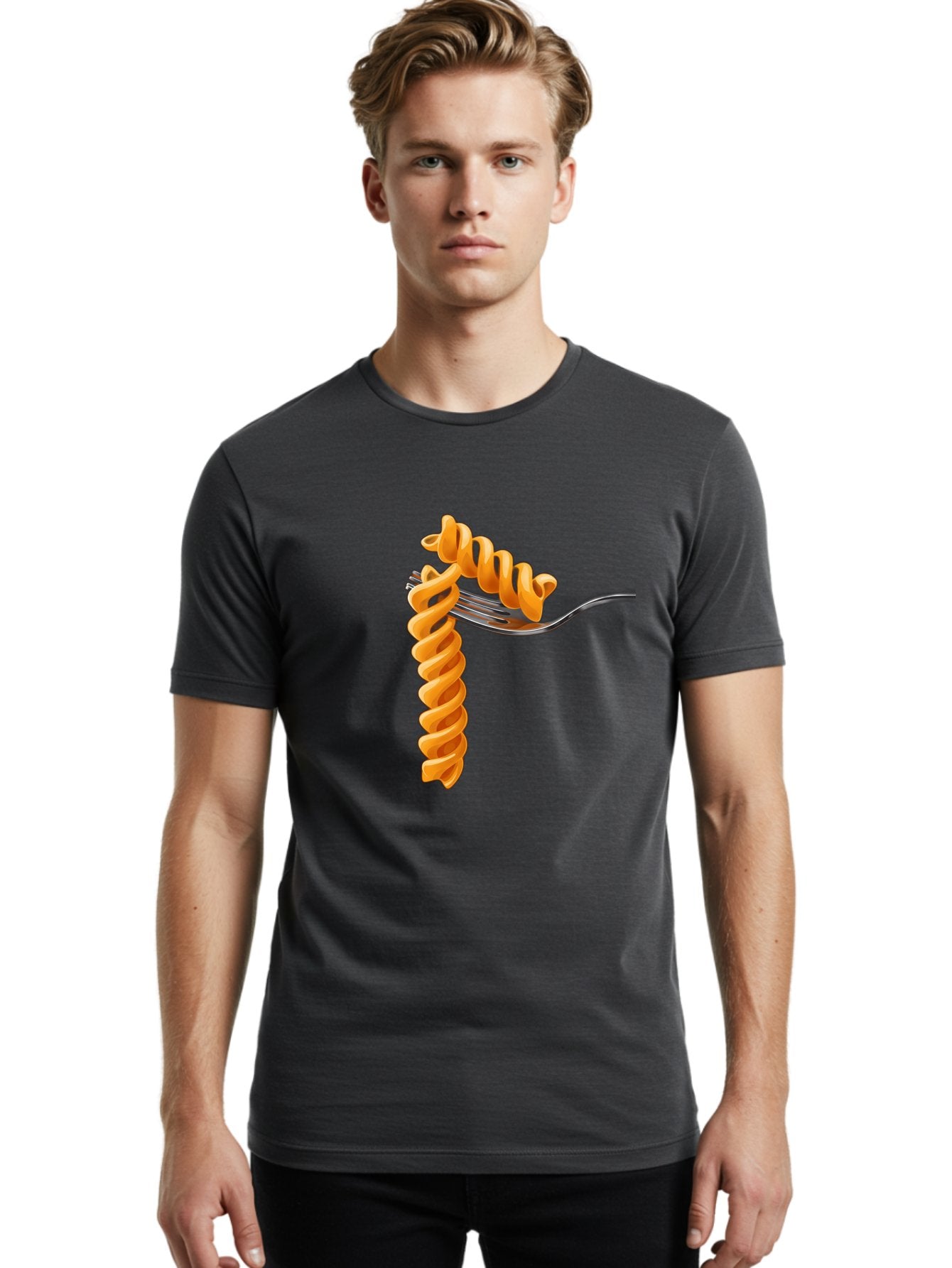 Fusilli-On-Fork Men'S Graphic Tee, 100% Cotton, Comfortable Casual Summer Wear, Machine Washable, Fusilli Pasta, Spiral Pasta, Fork, Italian Cuisine, Delicious Meal, Tasty Food, Pasta Dish, Culinary Delight Bad113 26