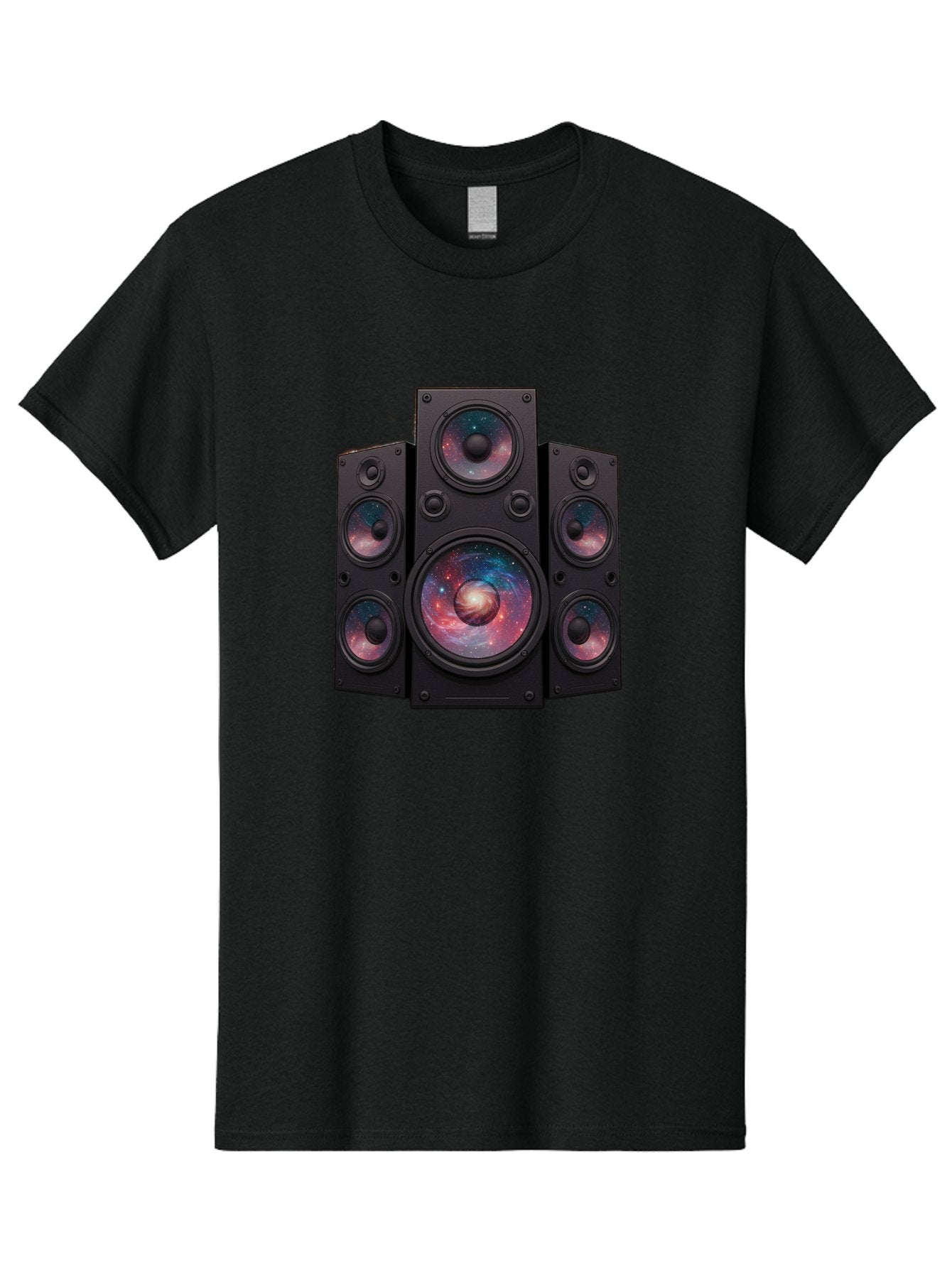 Galaxy-Speakers Men'S Graphic Tee, 100% Cotton, Comfortable Casual Summer Wear, Machine Washable, Home Theater System, Surround Sound Speakers, Galaxy Design, Space-Themed Decor, Audio Equipment, Immersive Sound Experience, Bad114