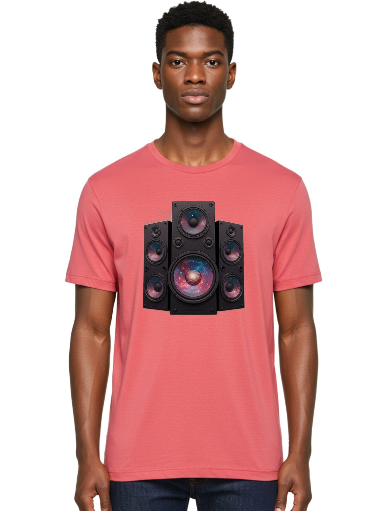 Galaxy-Speakers Men'S Graphic Tee, 100% Cotton, Comfortable Casual Summer Wear, Machine Washable, Home Theater System, Surround Sound Speakers, Galaxy Design, Space-Themed Decor, Audio Equipment, Immersive Sound Experience, Bad114 27