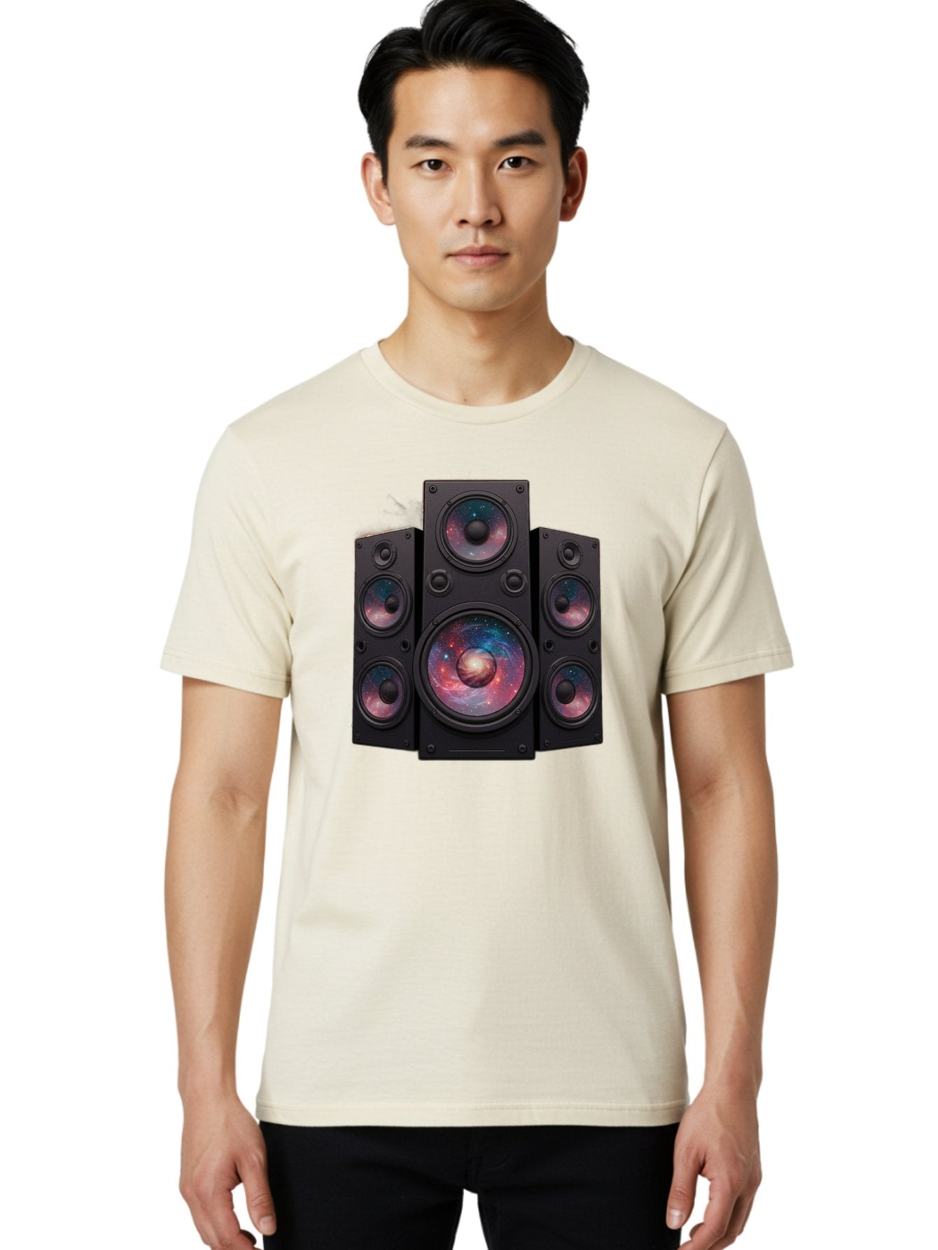Galaxy-Speakers Men'S Graphic Tee, 100% Cotton, Comfortable Casual Summer Wear, Machine Washable, Home Theater System, Surround Sound Speakers, Galaxy Design, Space-Themed Decor, Audio Equipment, Immersive Sound Experience, Bad114 30