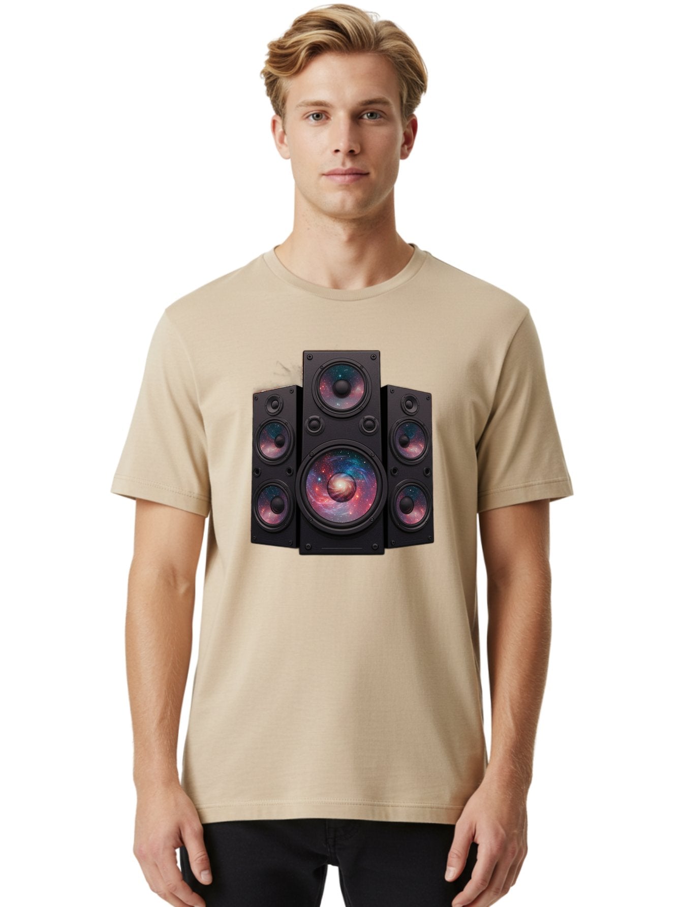 Galaxy-Speakers Men'S Graphic Tee, 100% Cotton, Comfortable Casual Summer Wear, Machine Washable, Home Theater System, Surround Sound Speakers, Galaxy Design, Space-Themed Decor, Audio Equipment, Immersive Sound Experience, Bad114 26
