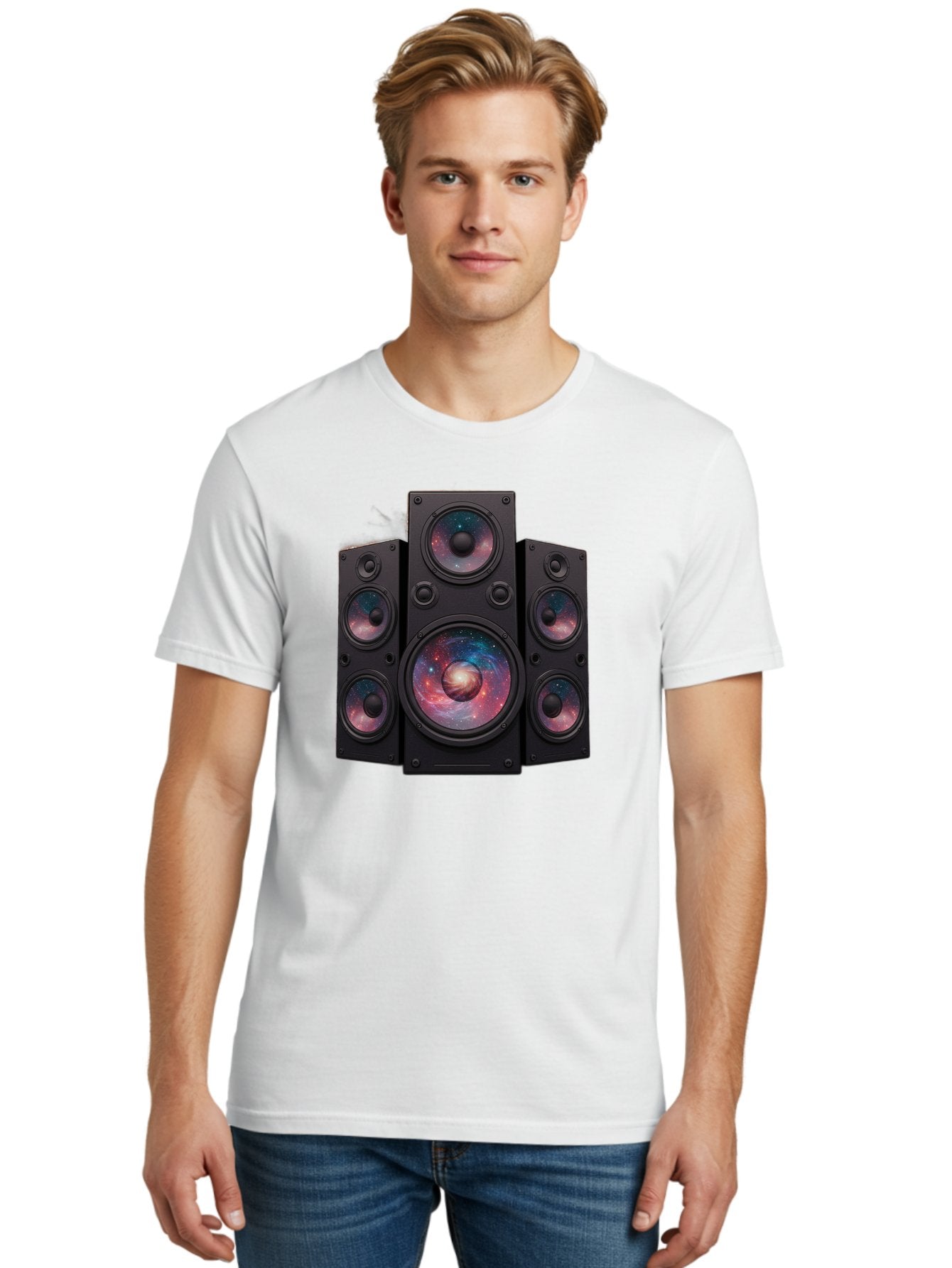 Galaxy-Speakers Men'S Graphic Tee, 100% Cotton, Comfortable Casual Summer Wear, Machine Washable, Home Theater System, Surround Sound Speakers, Galaxy Design, Space-Themed Decor, Audio Equipment, Immersive Sound Experience, Bad114 29