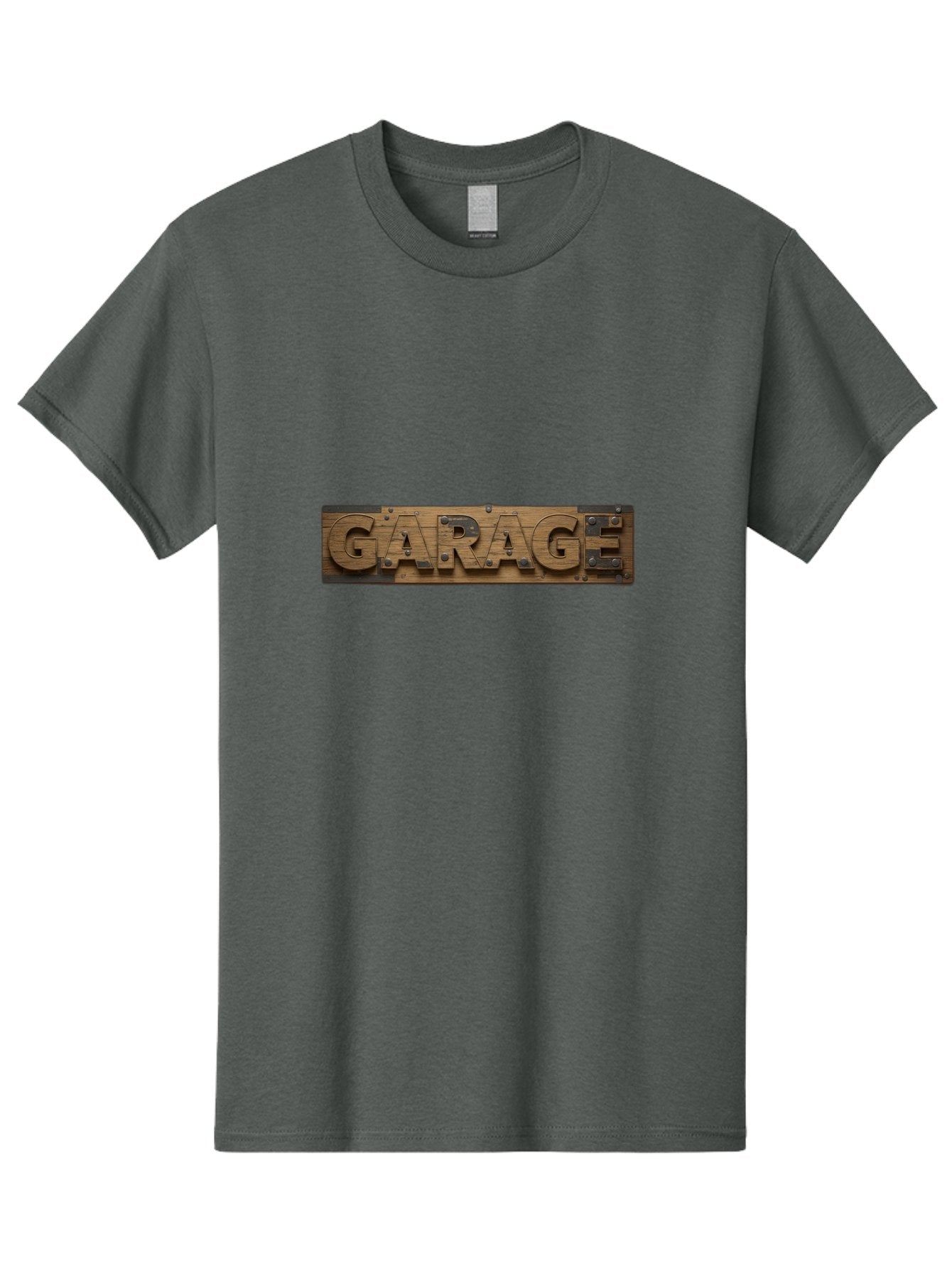 Garage Men'S Graphic Tee, 100% Cotton, Comfortable Casual Summer Wear, Machine Washable, Wooden Sign, Wooden Letters, Metal Rivets, Garage Text, Rustic Signage, Vintage Style, Retro Aesthetic, Grunge Texture, Diy Decor Bad116 12