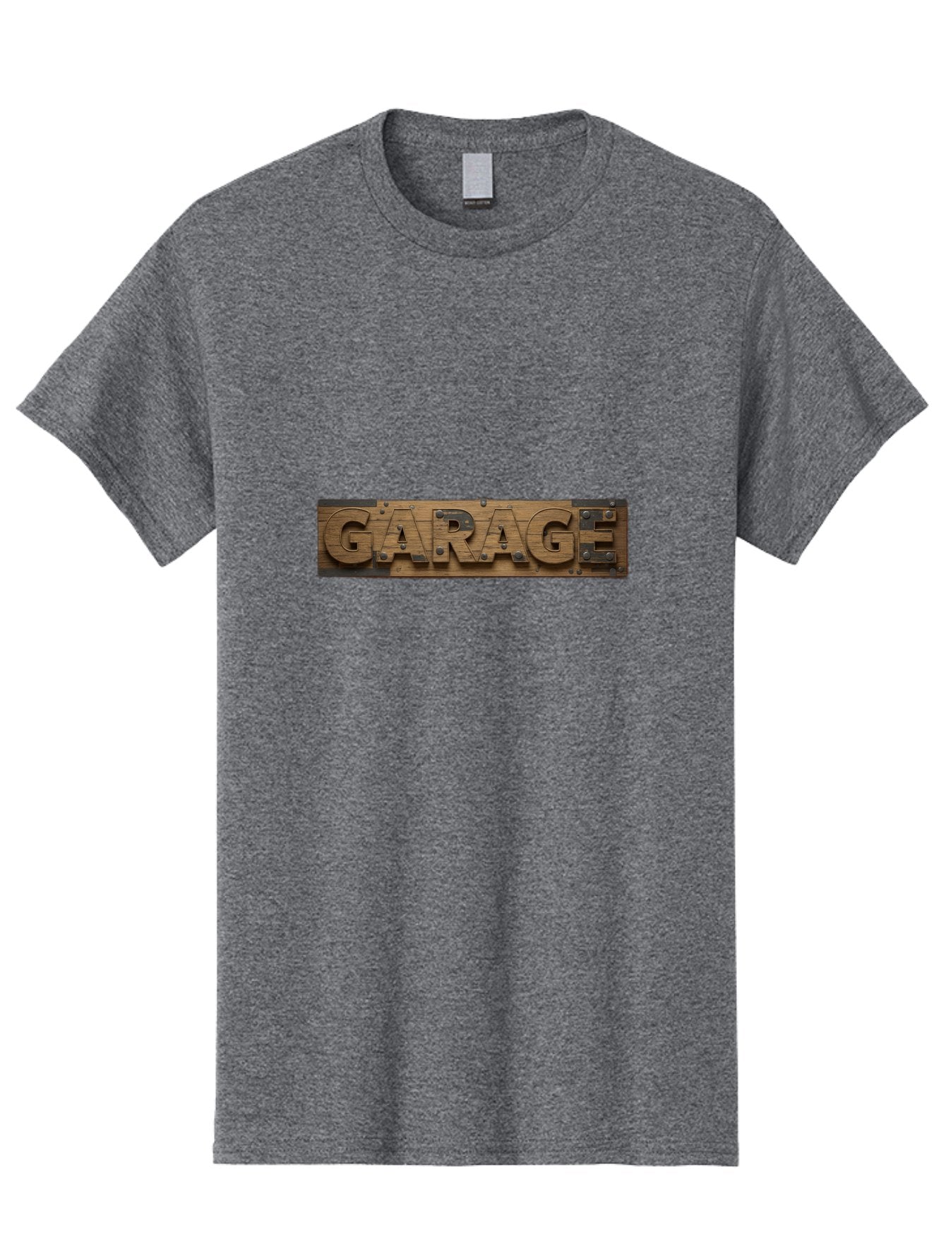 Garage Men'S Graphic Tee, 100% Cotton, Comfortable Casual Summer Wear, Machine Washable, Wooden Sign, Wooden Letters, Metal Rivets, Garage Text, Rustic Signage, Vintage Style, Retro Aesthetic, Grunge Texture, Diy Decor Bad116