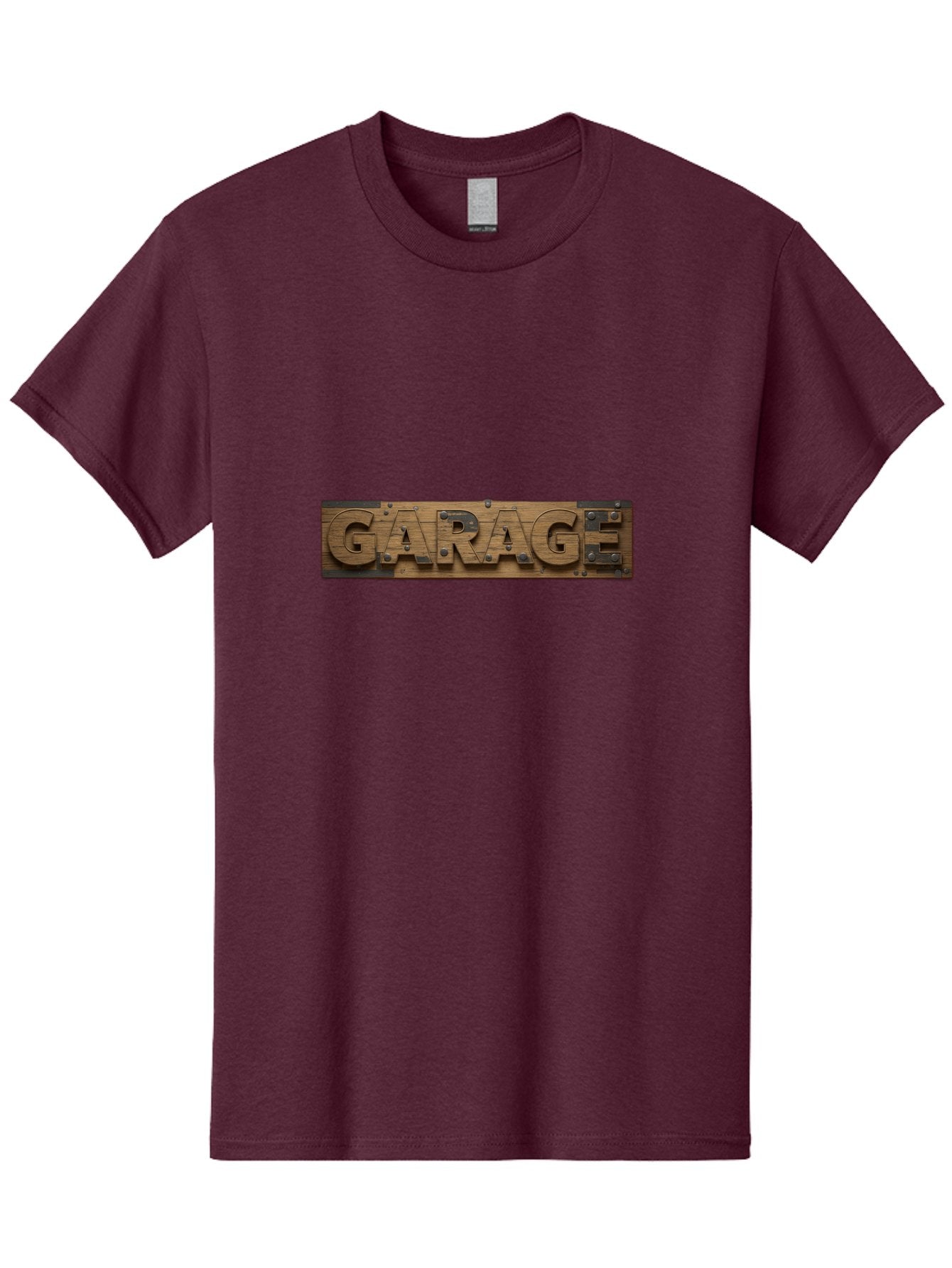 Garage Men'S Graphic Tee, 100% Cotton, Comfortable Casual Summer Wear, Machine Washable, Wooden Sign, Wooden Letters, Metal Rivets, Garage Text, Rustic Signage, Vintage Style, Retro Aesthetic, Grunge Texture, Diy Decor Bad116