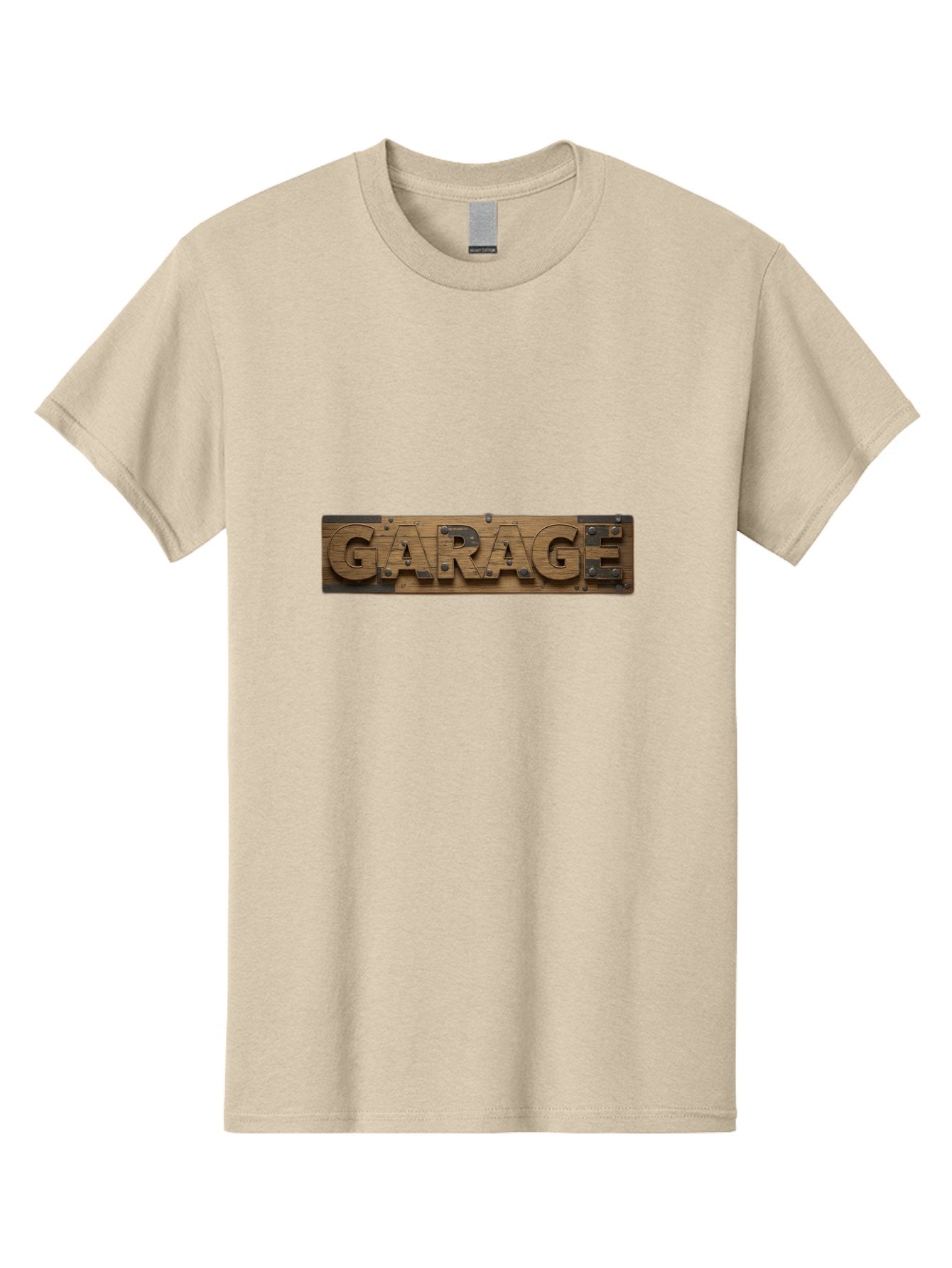 Garage Men'S Graphic Tee, 100% Cotton, Comfortable Casual Summer Wear, Machine Washable, Wooden Sign, Wooden Letters, Metal Rivets, Garage Text, Rustic Signage, Vintage Style, Retro Aesthetic, Grunge Texture, Diy Decor Bad116 5