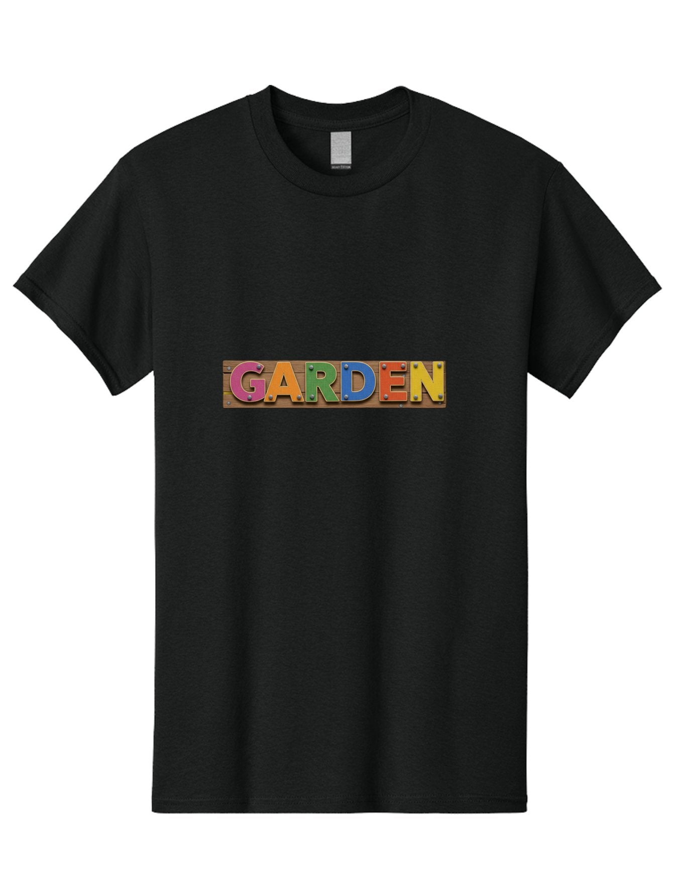 Garden Men'S Graphic Tee, 100% Cotton, Comfortable Casual Summer Wear, Machine Washable, Colorful Letters, Garden Signage, Wooden Background, Vibrant Colors, Metal Rivets, Gardening Theme, Outdoor Decor, Rustic Charm, Multicolored Text, Bad117 14