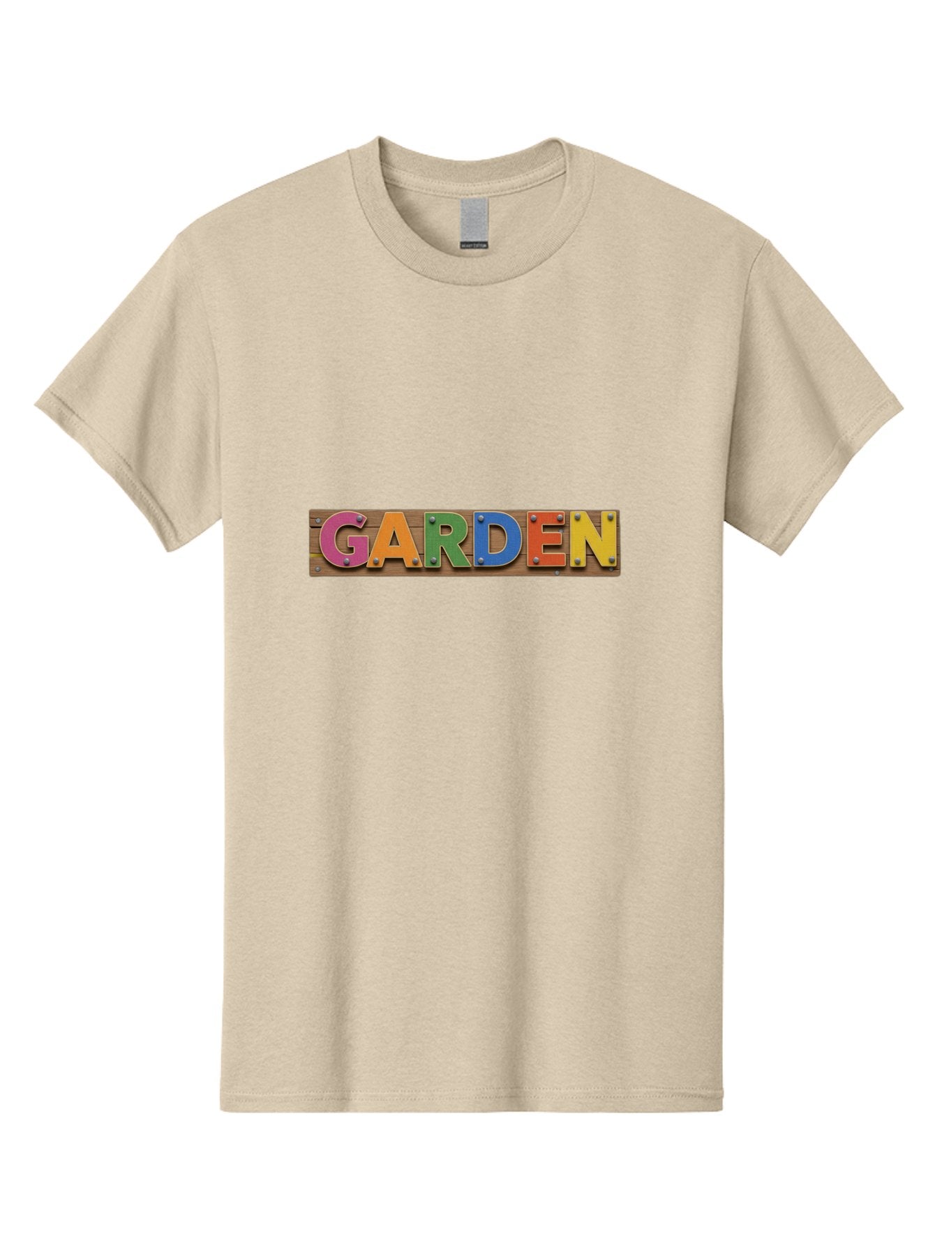 Garden Men'S Graphic Tee, 100% Cotton, Comfortable Casual Summer Wear, Machine Washable, Colorful Letters, Garden Signage, Wooden Background, Vibrant Colors, Metal Rivets, Gardening Theme, Outdoor Decor, Rustic Charm, Multicolored Text, Bad117 13