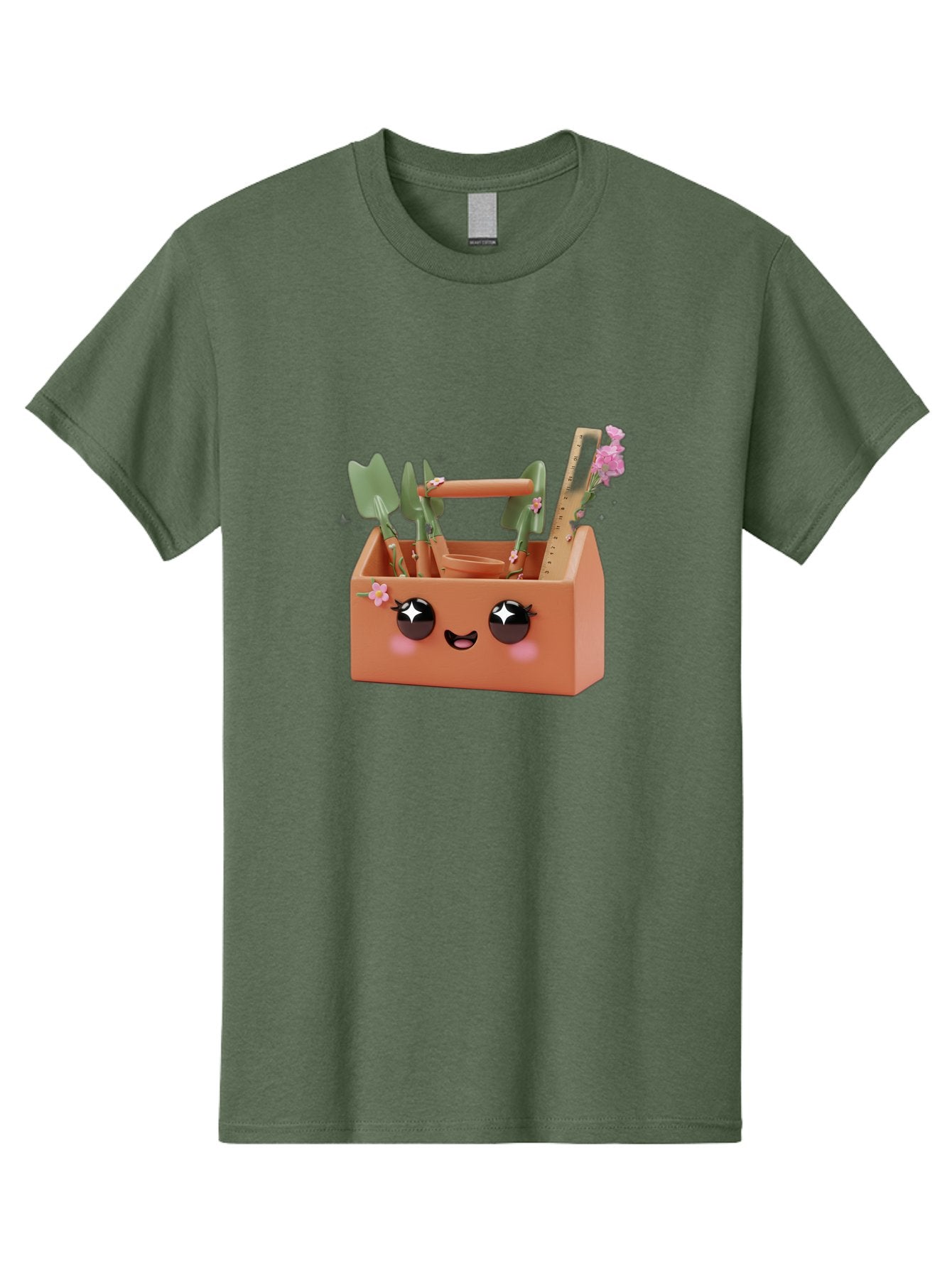 Gardening-Toolbox Men'S Graphic Tee, 100% Cotton, Comfortable Casual Summer Wear, Machine Washable, Gardening Tool Set, Adorable Storage Box, Cute Face Design, Gardening Tools, Flower Decorations, Small Plastic Shovel, Trowel, Rake, Bad118 5