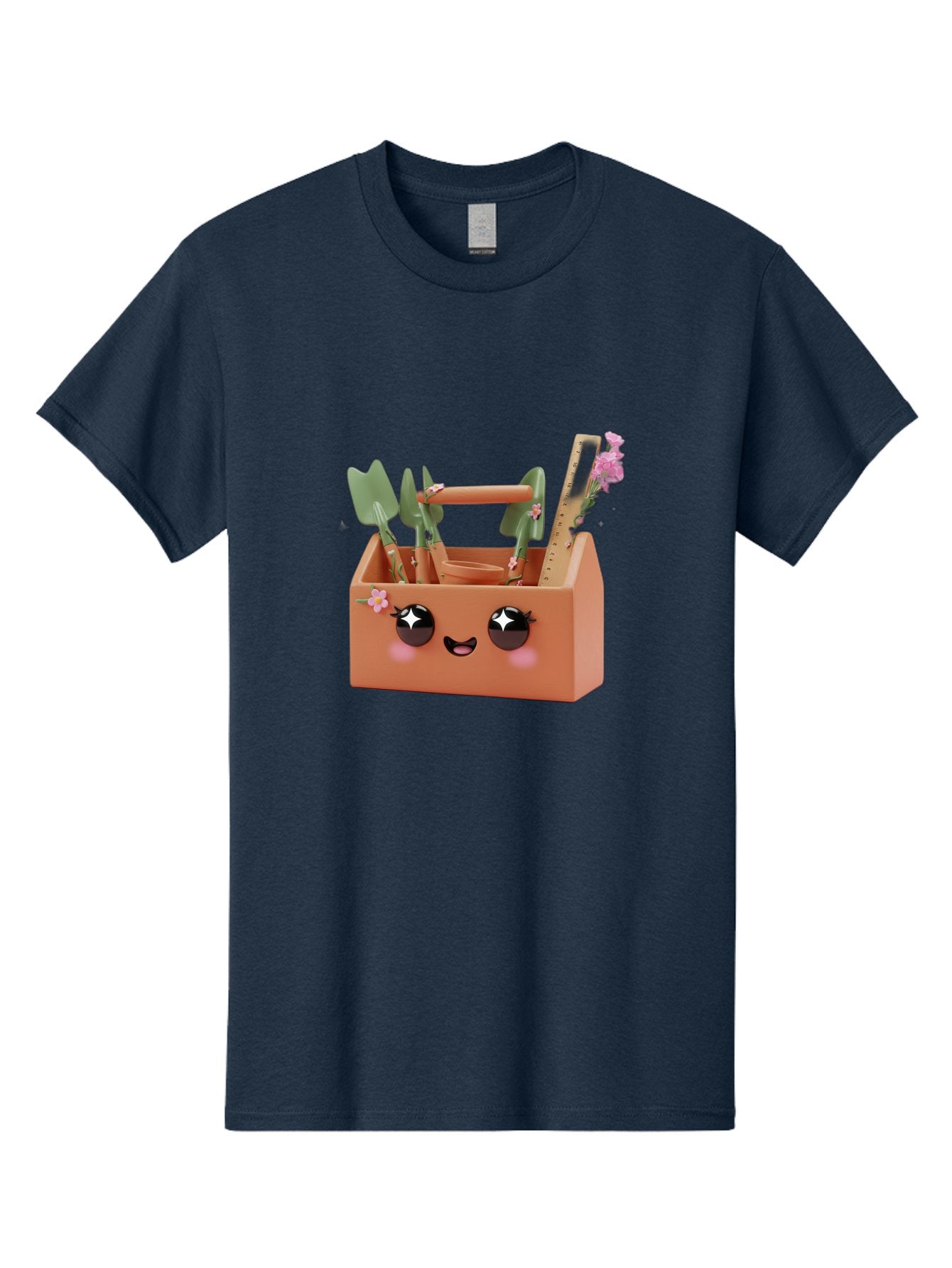 Gardening-Toolbox Men'S Graphic Tee, 100% Cotton, Comfortable Casual Summer Wear, Machine Washable, Gardening Tool Set, Adorable Storage Box, Cute Face Design, Gardening Tools, Flower Decorations, Small Plastic Shovel, Trowel, Rake, Bad118 15