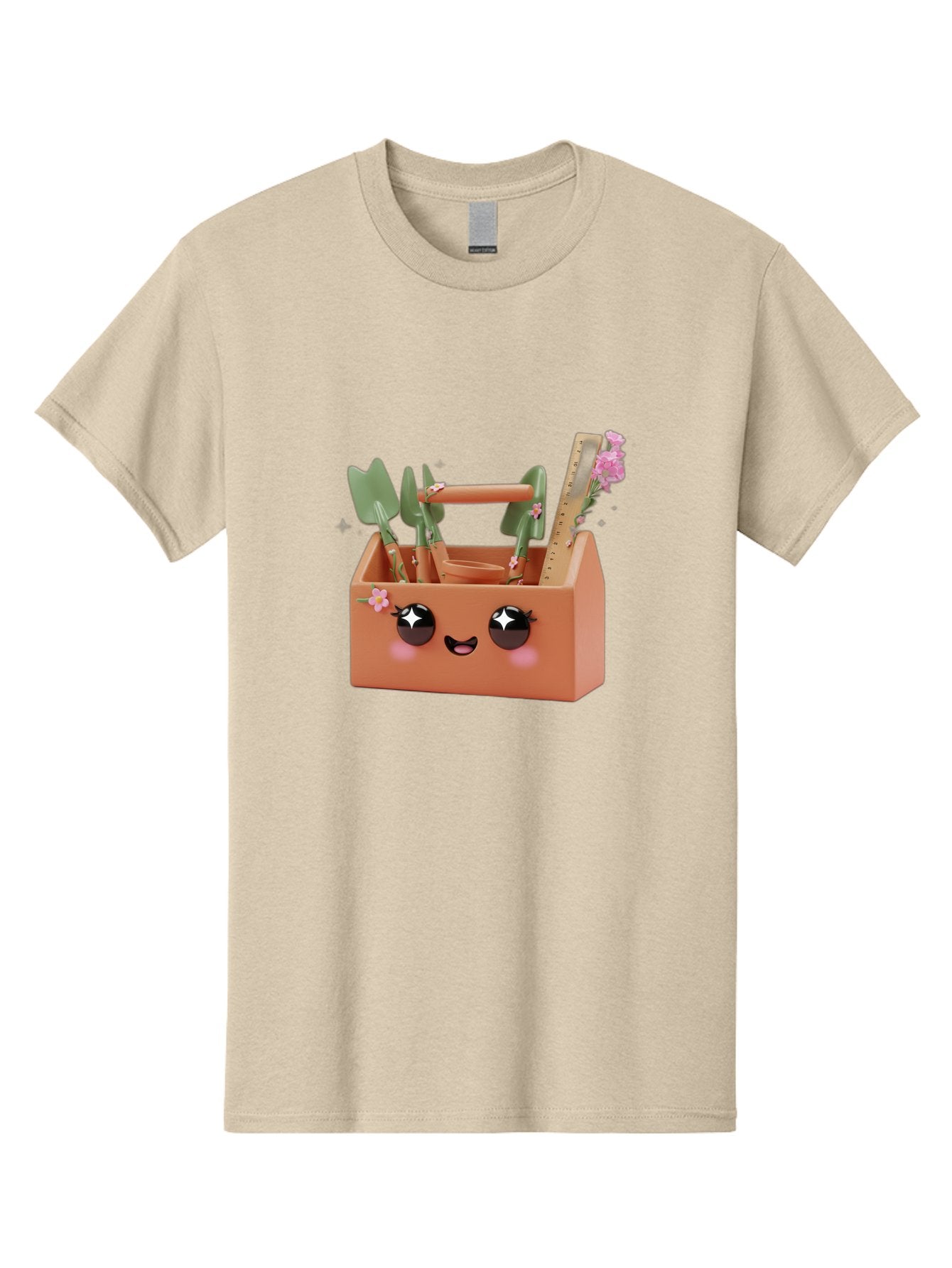 Gardening-Toolbox Men'S Graphic Tee, 100% Cotton, Comfortable Casual Summer Wear, Machine Washable, Gardening Tool Set, Adorable Storage Box, Cute Face Design, Gardening Tools, Flower Decorations, Small Plastic Shovel, Trowel, Rake, Bad118 10