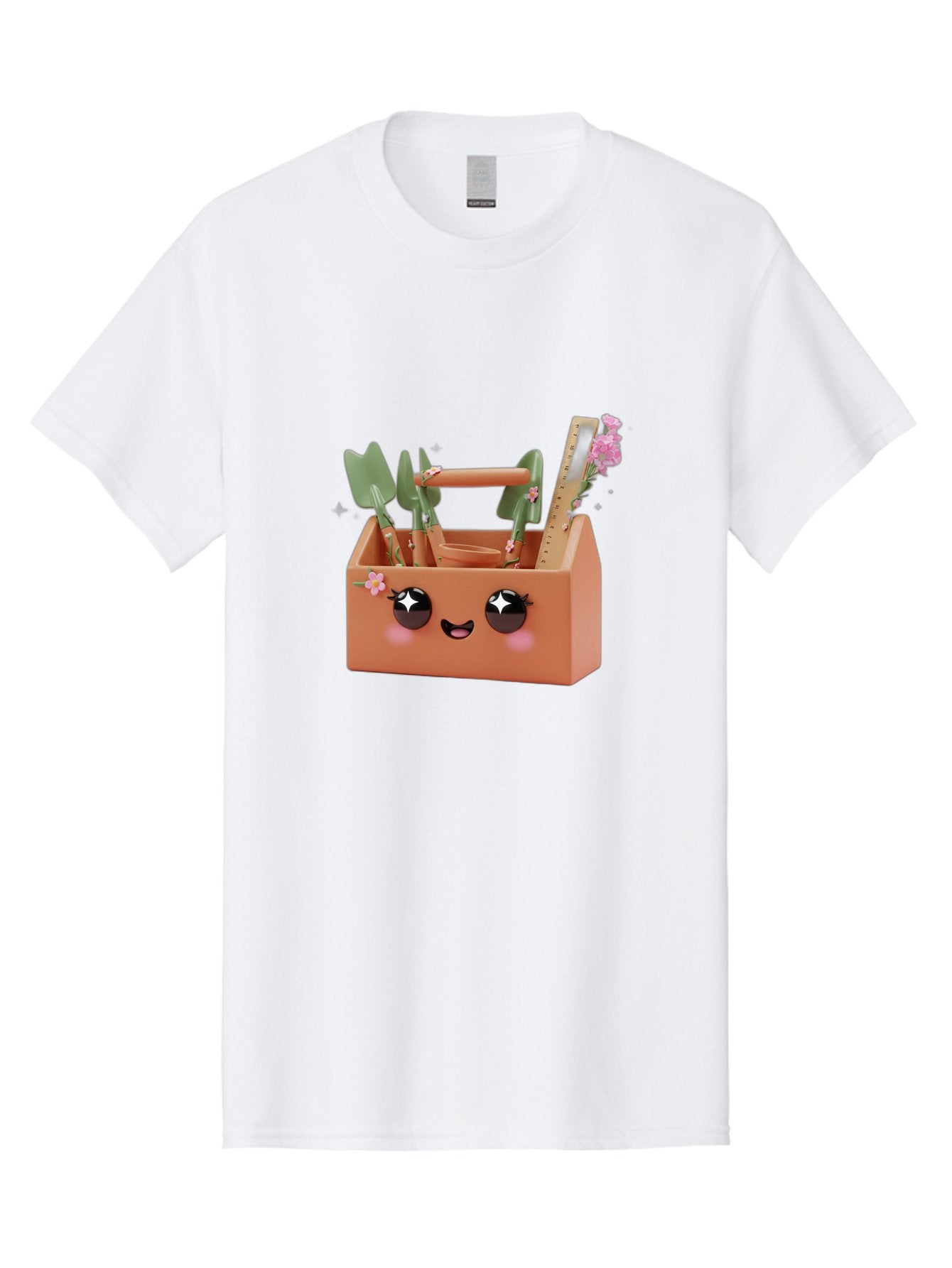 Gardening-Toolbox Men'S Graphic Tee, 100% Cotton, Comfortable Casual Summer Wear, Machine Washable, Gardening Tool Set, Adorable Storage Box, Cute Face Design, Gardening Tools, Flower Decorations, Small Plastic Shovel, Trowel, Rake, Bad118 6