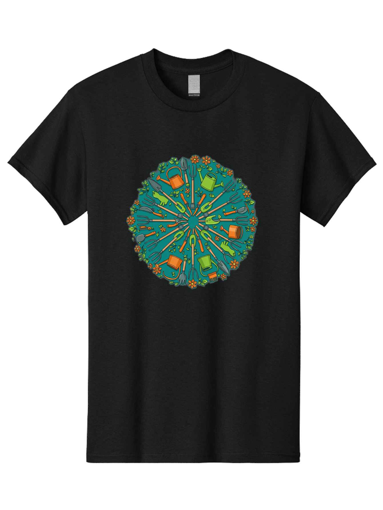 Gardening-Tools-Mandala Men'S Graphic Tee, 100% Cotton, Comfortable Casual Summer Wear, Machine Washable, Gardening Tools, Gardening Equipment, Watering Cans, Rakes, Shovels, Trowels, Gloves, Flower Arrangements, Garden Decor, Bad119 7