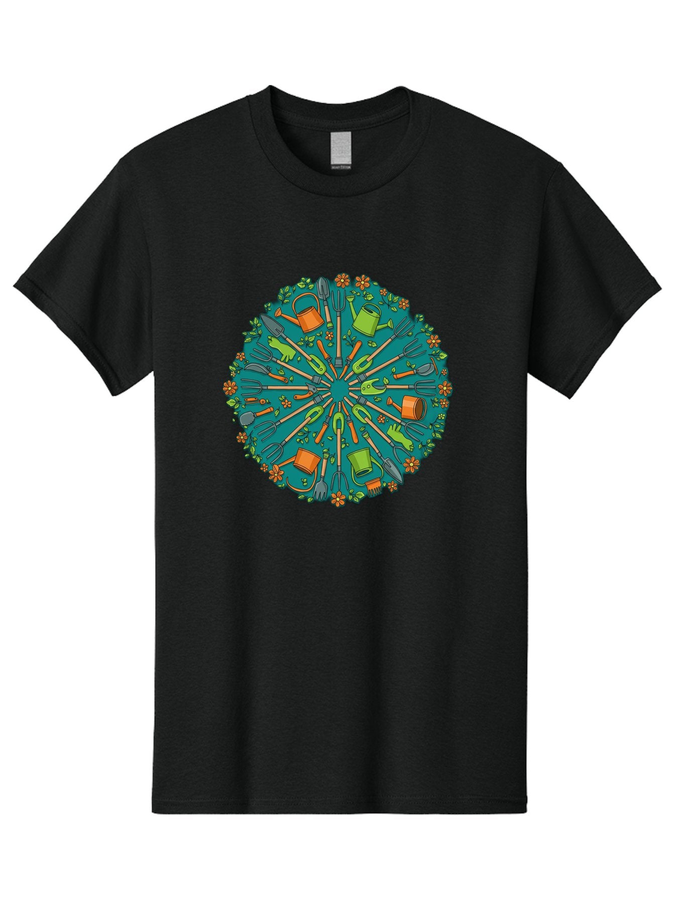 Gardening-Tools-Mandala Men'S Graphic Tee, 100% Cotton, Comfortable Casual Summer Wear, Machine Washable, Gardening Tools, Gardening Equipment, Watering Cans, Rakes, Shovels, Trowels, Gloves, Flower Arrangements, Garden Decor, Bad119 6