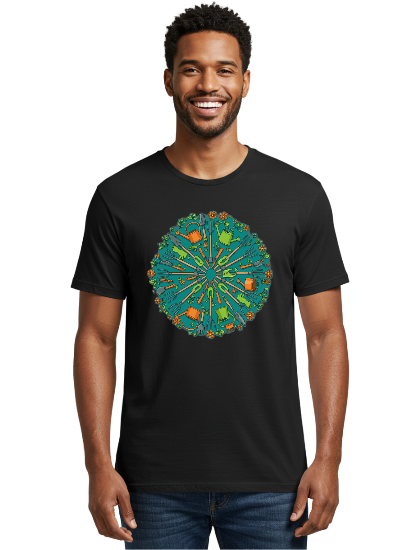 Gardening-Tools-Mandala Men'S Graphic Tee, 100% Cotton, Comfortable Casual Summer Wear, Machine Washable, Gardening Tools, Gardening Equipment, Watering Cans, Rakes, Shovels, Trowels, Gloves, Flower Arrangements, Garden Decor, Bad119 22