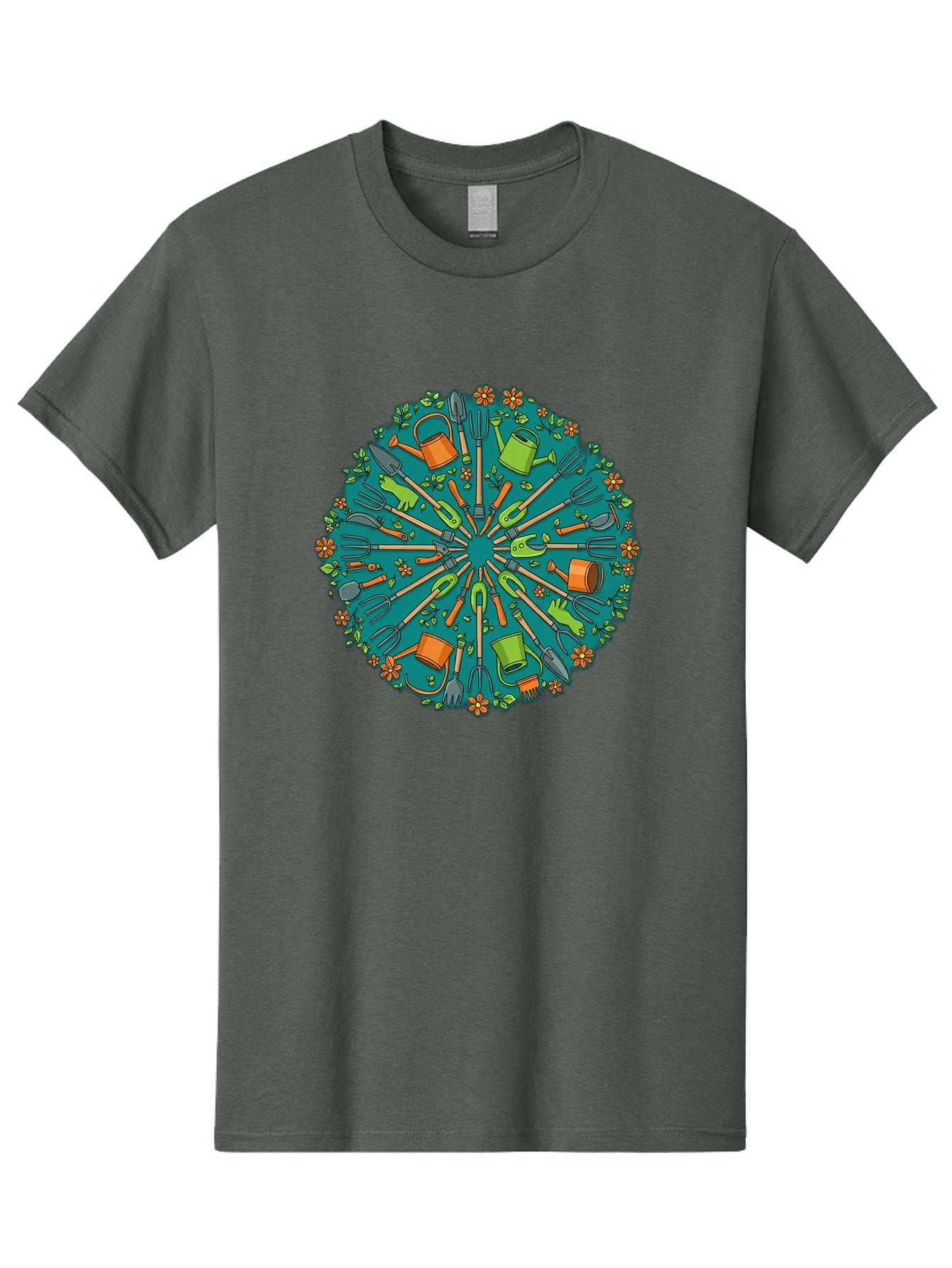 Gardening-Tools-Mandala Men'S Graphic Tee, 100% Cotton, Comfortable Casual Summer Wear, Machine Washable, Gardening Tools, Gardening Equipment, Watering Cans, Rakes, Shovels, Trowels, Gloves, Flower Arrangements, Garden Decor, Bad119 8
