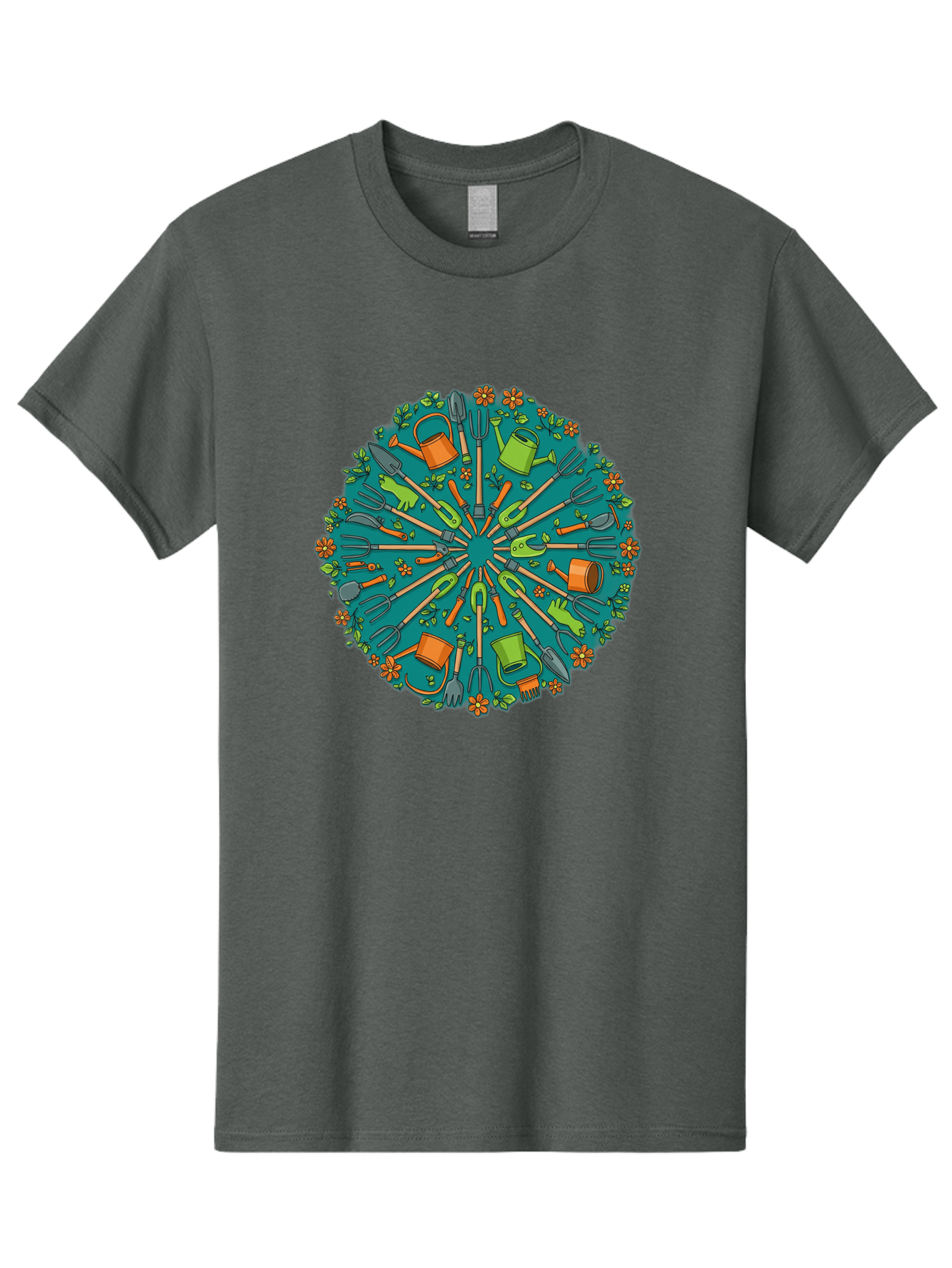 Gardening-Tools-Mandala Men'S Graphic Tee, 100% Cotton, Comfortable Casual Summer Wear, Machine Washable, Gardening Tools, Gardening Equipment, Watering Cans, Rakes, Shovels, Trowels, Gloves, Flower Arrangements, Garden Decor, Bad119 6