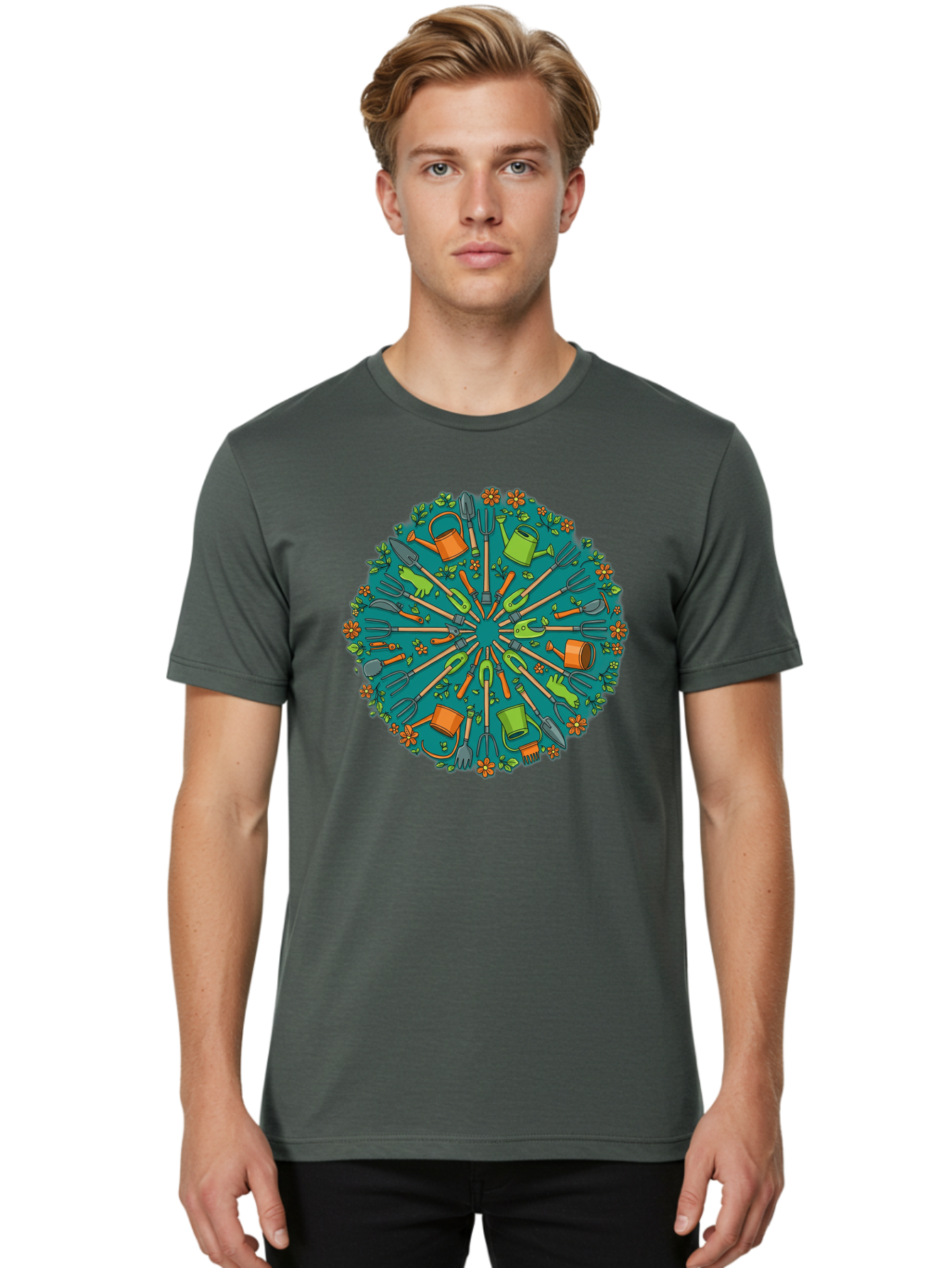 Gardening-Tools-Mandala Men'S Graphic Tee, 100% Cotton, Comfortable Casual Summer Wear, Machine Washable, Gardening Tools, Gardening Equipment, Watering Cans, Rakes, Shovels, Trowels, Gloves, Flower Arrangements, Garden Decor, Bad119 21