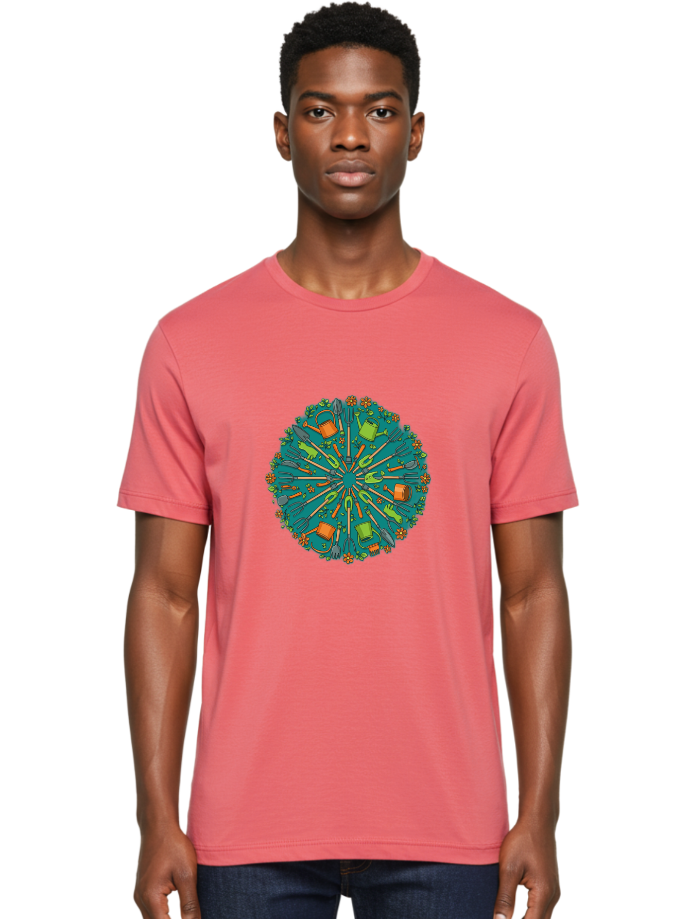 Gardening-Tools-Mandala Men'S Graphic Tee, 100% Cotton, Comfortable Casual Summer Wear, Machine Washable, Gardening Tools, Gardening Equipment, Watering Cans, Rakes, Shovels, Trowels, Gloves, Flower Arrangements, Garden Decor, Bad119 17