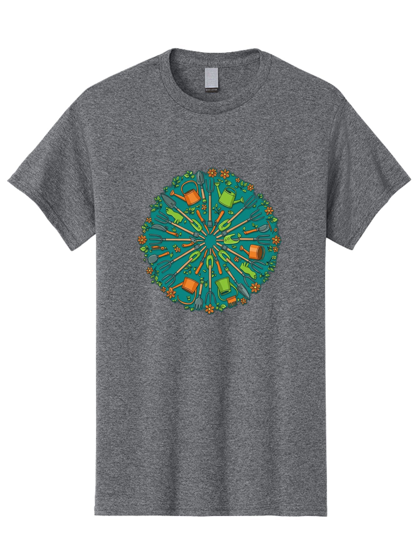 Gardening-Tools-Mandala Men'S Graphic Tee, 100% Cotton, Comfortable Casual Summer Wear, Machine Washable, Gardening Tools, Gardening Equipment, Watering Cans, Rakes, Shovels, Trowels, Gloves, Flower Arrangements, Garden Decor, Bad119 11