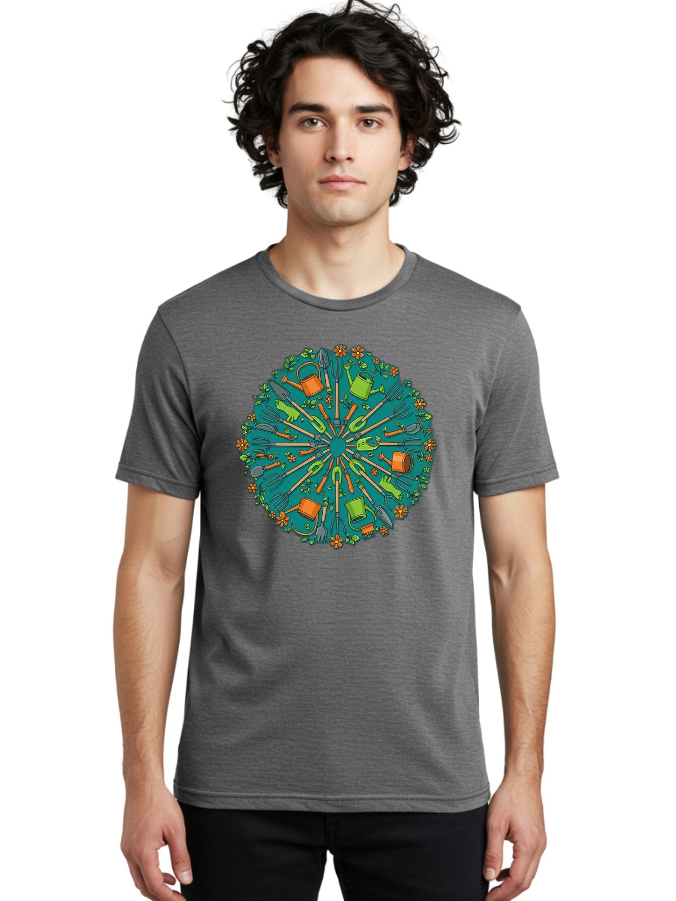 Gardening-Tools-Mandala Men'S Graphic Tee, 100% Cotton, Comfortable Casual Summer Wear, Machine Washable, Gardening Tools, Gardening Equipment, Watering Cans, Rakes, Shovels, Trowels, Gloves, Flower Arrangements, Garden Decor, Bad119 27