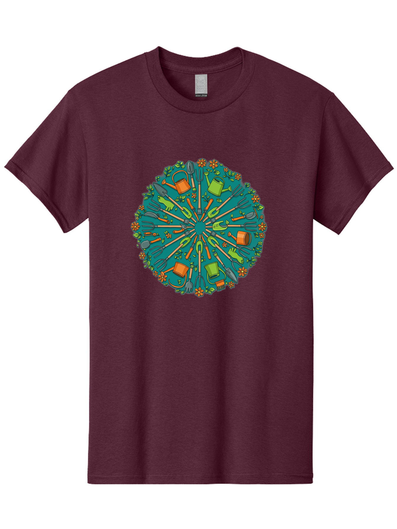 Gardening-Tools-Mandala Men'S Graphic Tee, 100% Cotton, Comfortable Casual Summer Wear, Machine Washable, Gardening Tools, Gardening Equipment, Watering Cans, Rakes, Shovels, Trowels, Gloves, Flower Arrangements, Garden Decor, Bad119 11