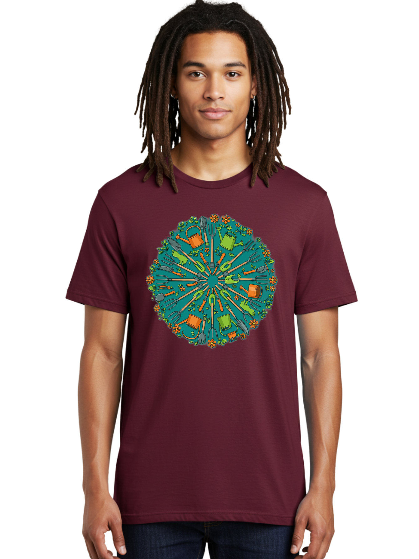 Gardening-Tools-Mandala Men'S Graphic Tee, 100% Cotton, Comfortable Casual Summer Wear, Machine Washable, Gardening Tools, Gardening Equipment, Watering Cans, Rakes, Shovels, Trowels, Gloves, Flower Arrangements, Garden Decor, Bad119 26