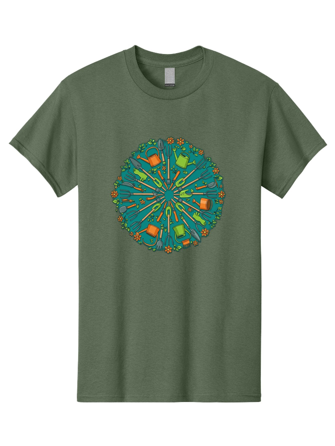 Gardening-Tools-Mandala Men'S Graphic Tee, 100% Cotton, Comfortable Casual Summer Wear, Machine Washable, Gardening Tools, Gardening Equipment, Watering Cans, Rakes, Shovels, Trowels, Gloves, Flower Arrangements, Garden Decor, Bad119 13