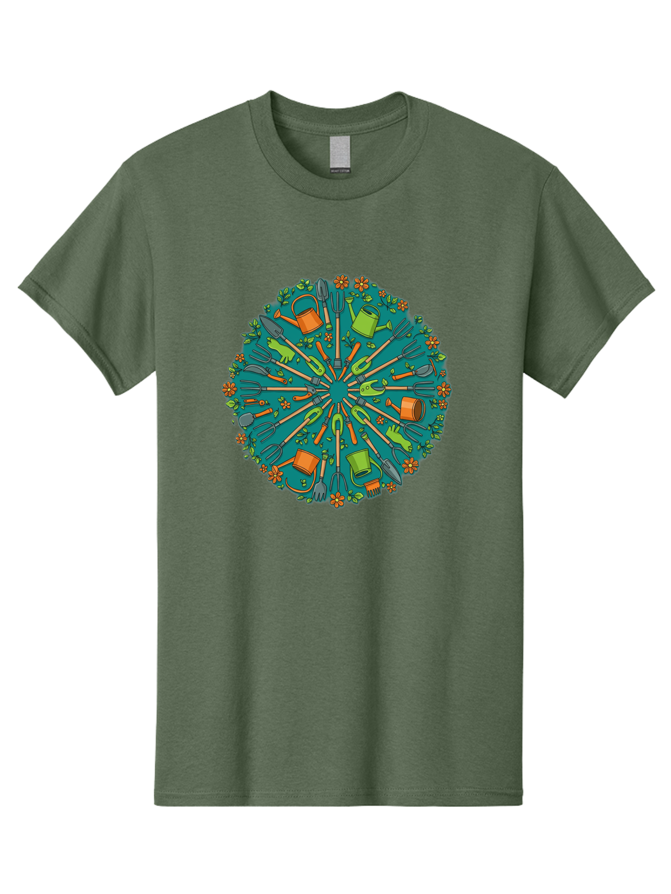 Gardening-Tools-Mandala Men'S Graphic Tee, 100% Cotton, Comfortable Casual Summer Wear, Machine Washable, Gardening Tools, Gardening Equipment, Watering Cans, Rakes, Shovels, Trowels, Gloves, Flower Arrangements, Garden Decor, Bad119 15