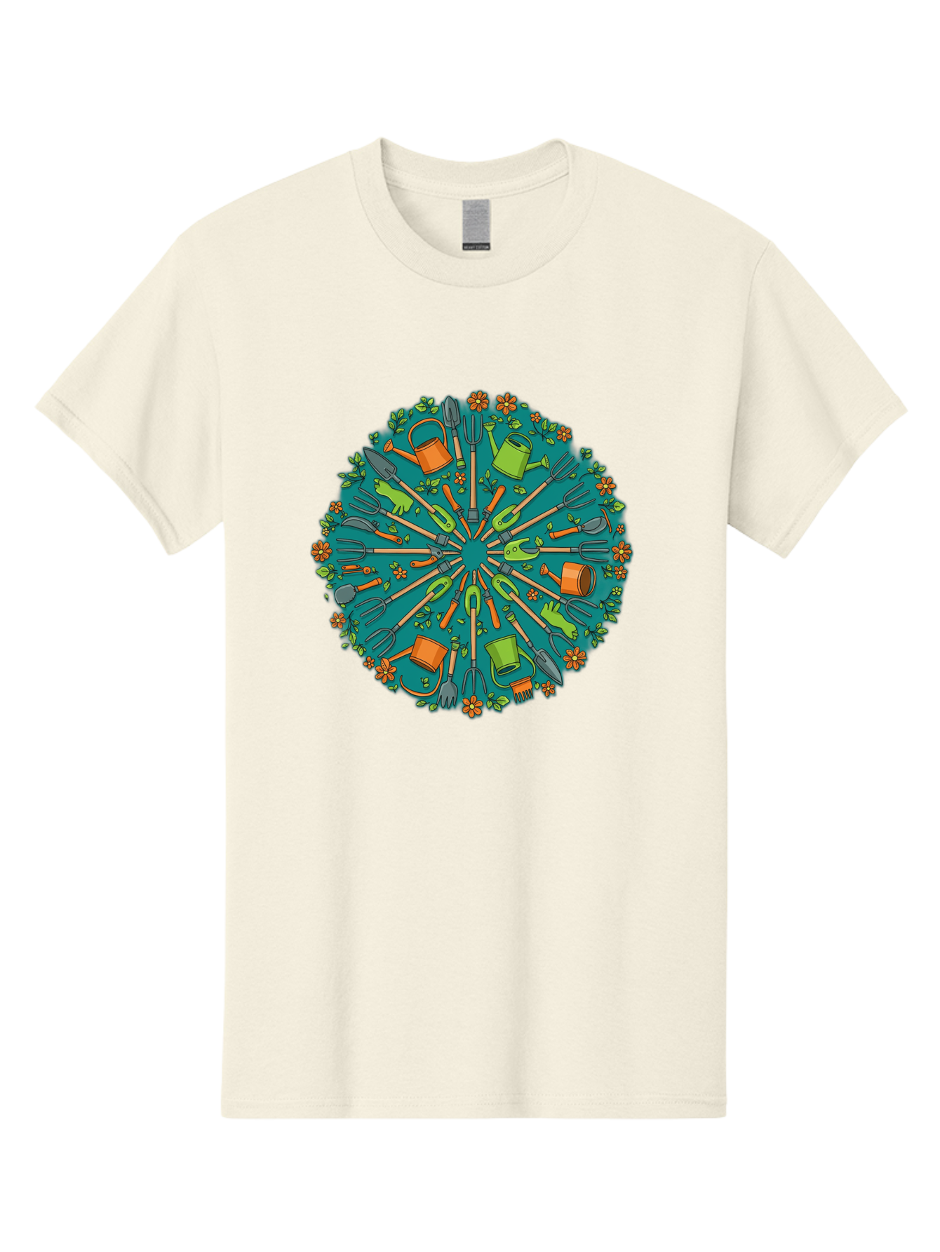 Gardening-Tools-Mandala Men'S Graphic Tee, 100% Cotton, Comfortable Casual Summer Wear, Machine Washable, Gardening Tools, Gardening Equipment, Watering Cans, Rakes, Shovels, Trowels, Gloves, Flower Arrangements, Garden Decor, Bad119 13