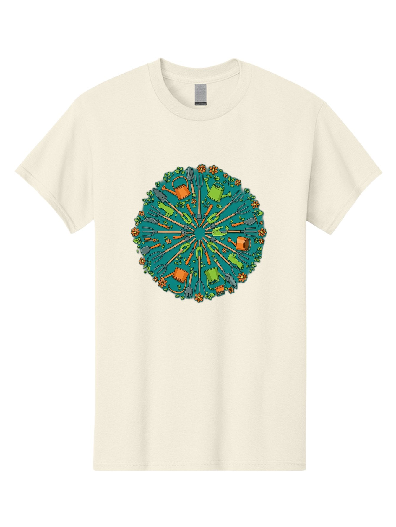 Gardening-Tools-Mandala Men'S Graphic Tee, 100% Cotton, Comfortable Casual Summer Wear, Machine Washable, Gardening Tools, Gardening Equipment, Watering Cans, Rakes, Shovels, Trowels, Gloves, Flower Arrangements, Garden Decor, Bad119 7