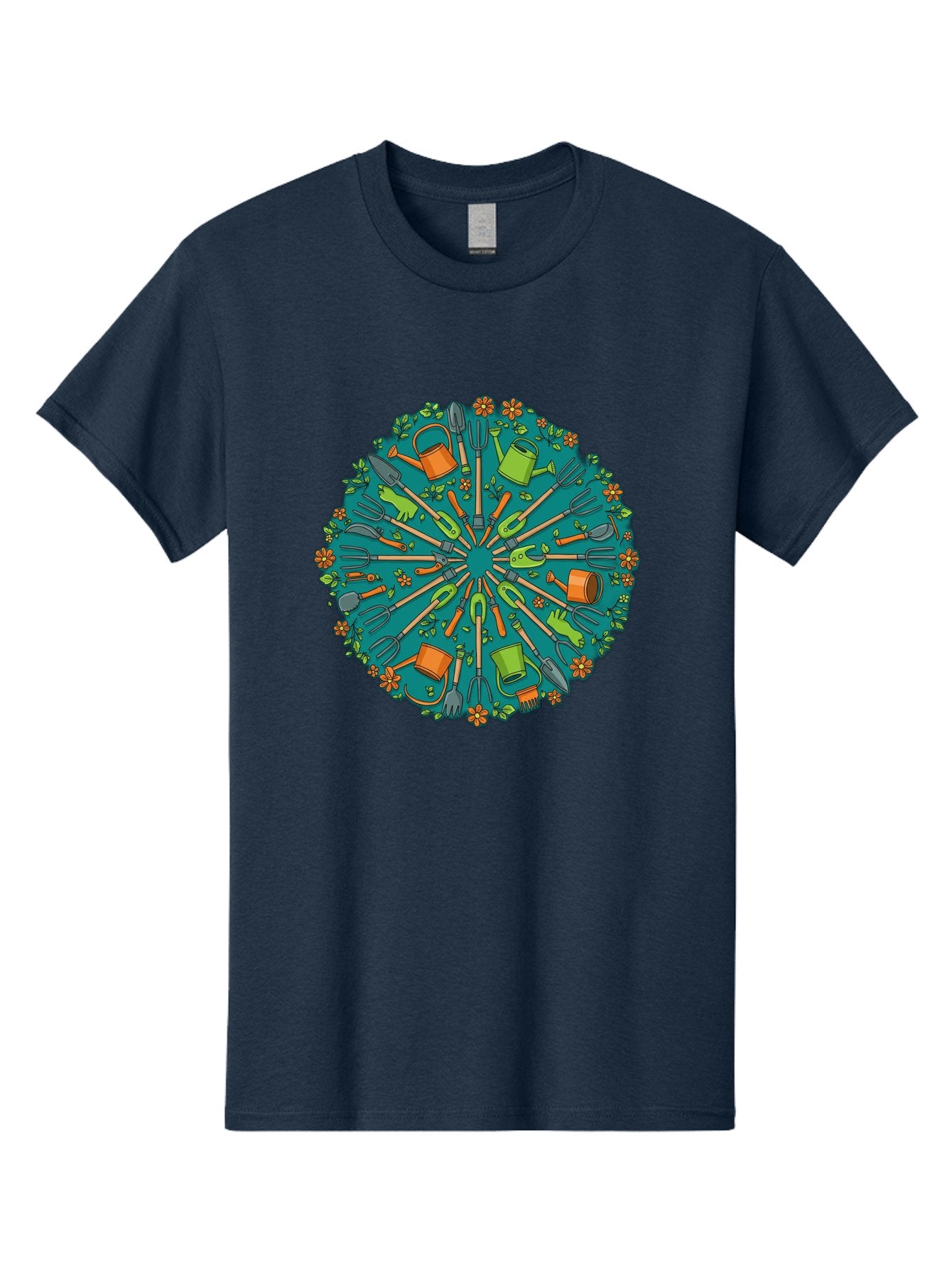 Gardening-Tools-Mandala Men'S Graphic Tee, 100% Cotton, Comfortable Casual Summer Wear, Machine Washable, Gardening Tools, Gardening Equipment, Watering Cans, Rakes, Shovels, Trowels, Gloves, Flower Arrangements, Garden Decor, Bad119 4