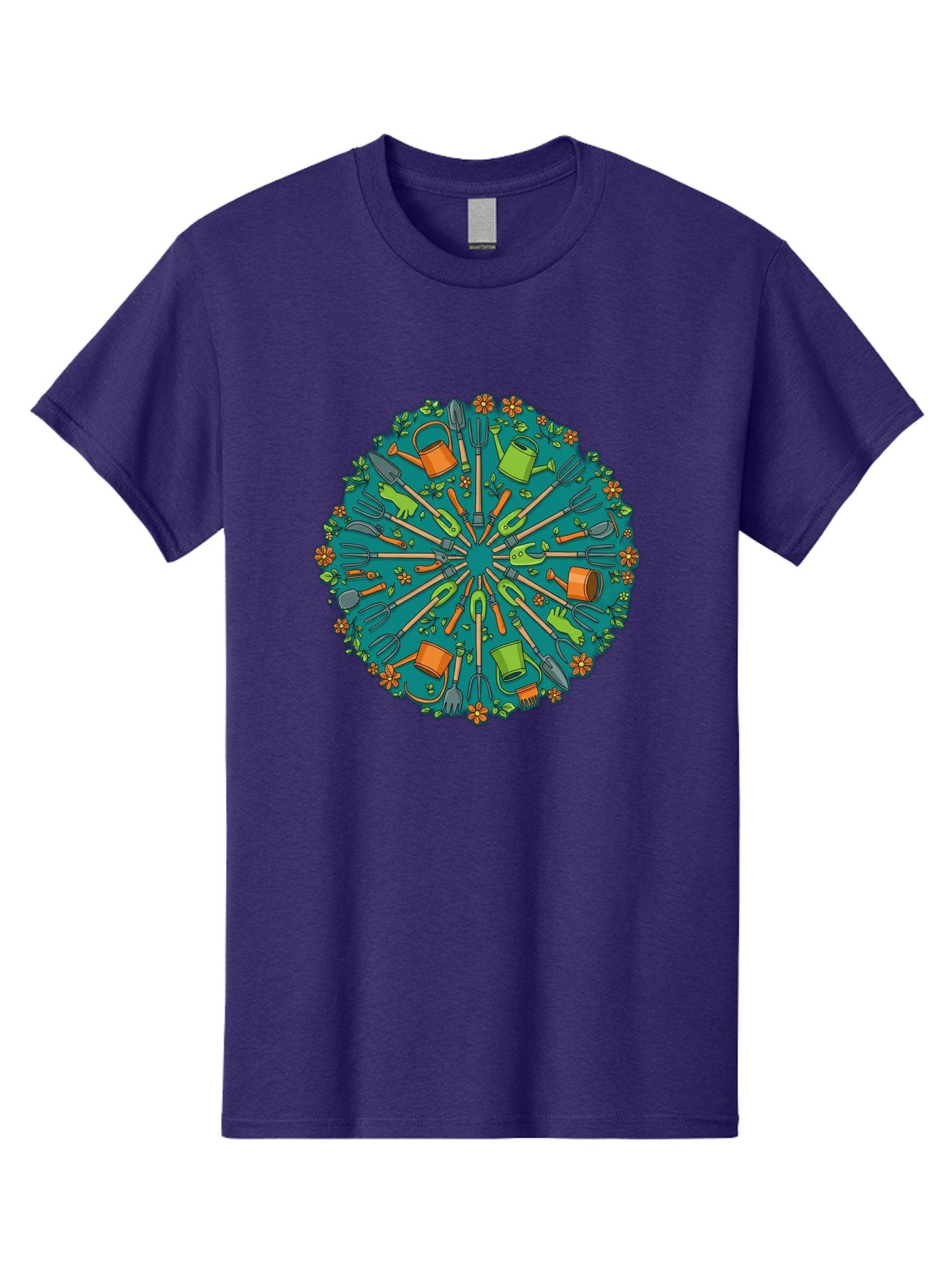 Gardening-Tools-Mandala Men'S Graphic Tee, 100% Cotton, Comfortable Casual Summer Wear, Machine Washable, Gardening Tools, Gardening Equipment, Watering Cans, Rakes, Shovels, Trowels, Gloves, Flower Arrangements, Garden Decor, Bad119 5